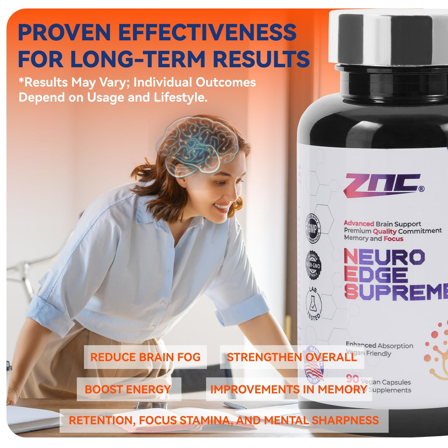 ZNC Brain Nootropic Supplement for Memory & Focus with Alpha GPC, Ginkgo Biloba, Bacopa Monnieri, Vitamin B6 & B12, Phosphatidylserine Softgel 90 Count