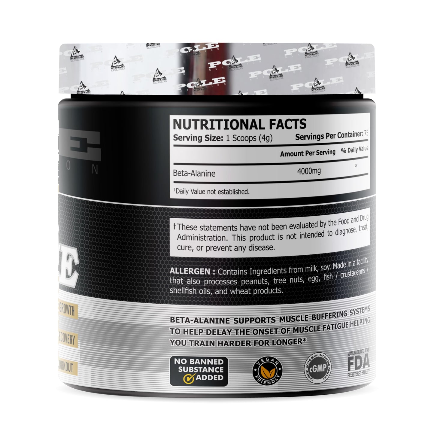 Pole Nutrition Beta-Alanine Powder Unflavored, 75 Serving