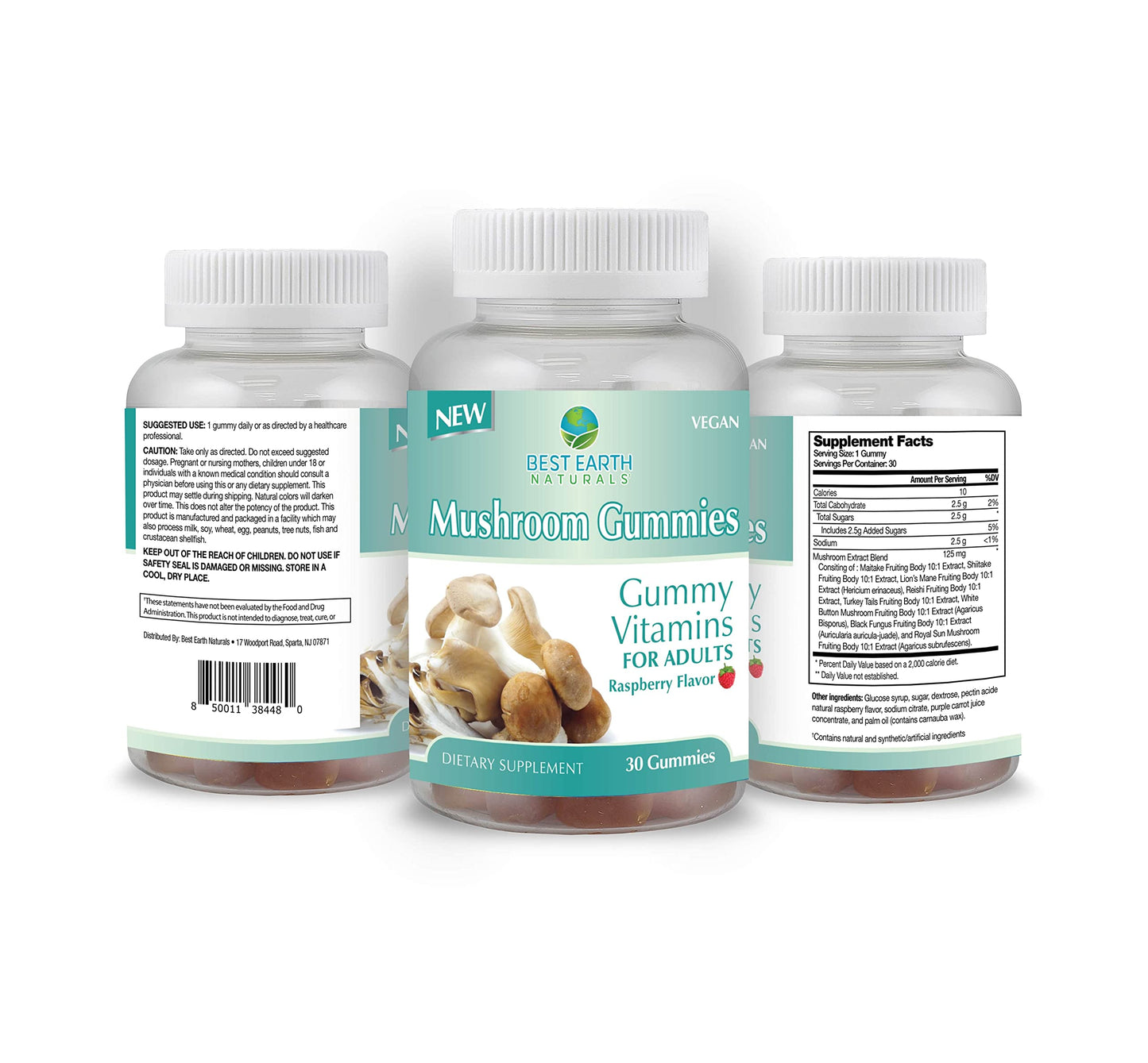 Best Earth Naturals Mushroom Gummy Vitamins Supplement for Energy & Clarity, 30 Gummies