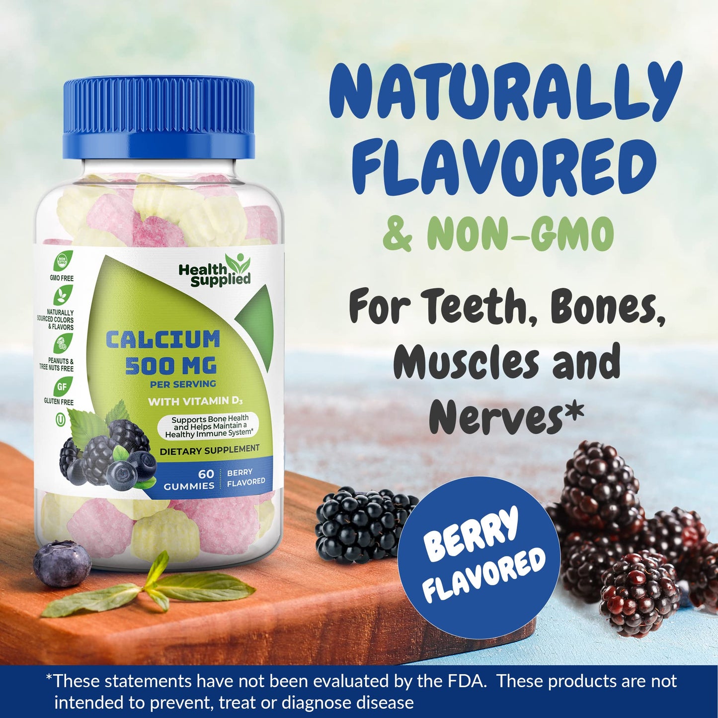 Health Supplied Calcium 500mg with Vitamin D3 1000 IU Gummies 60 Count