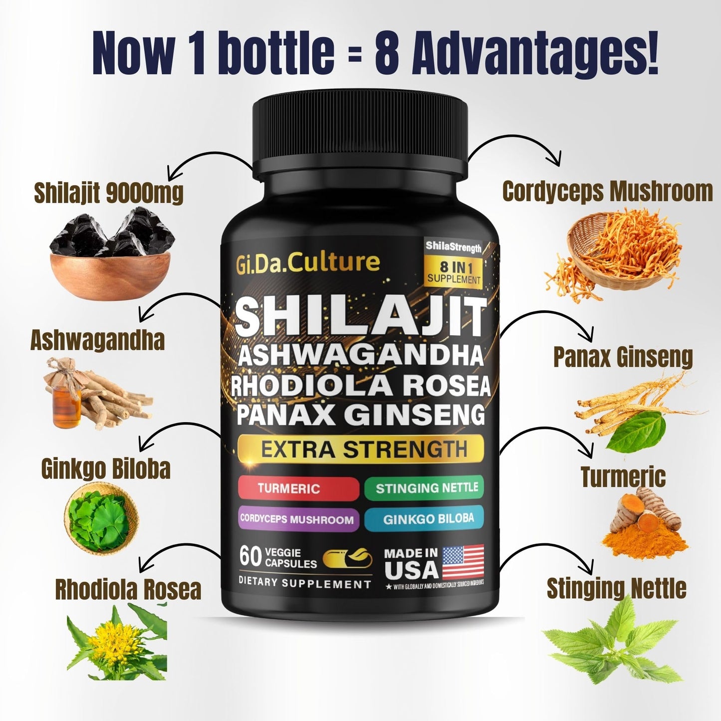 Gi.Da.Culture Shilajit Capsules 60 Veggie Capsules