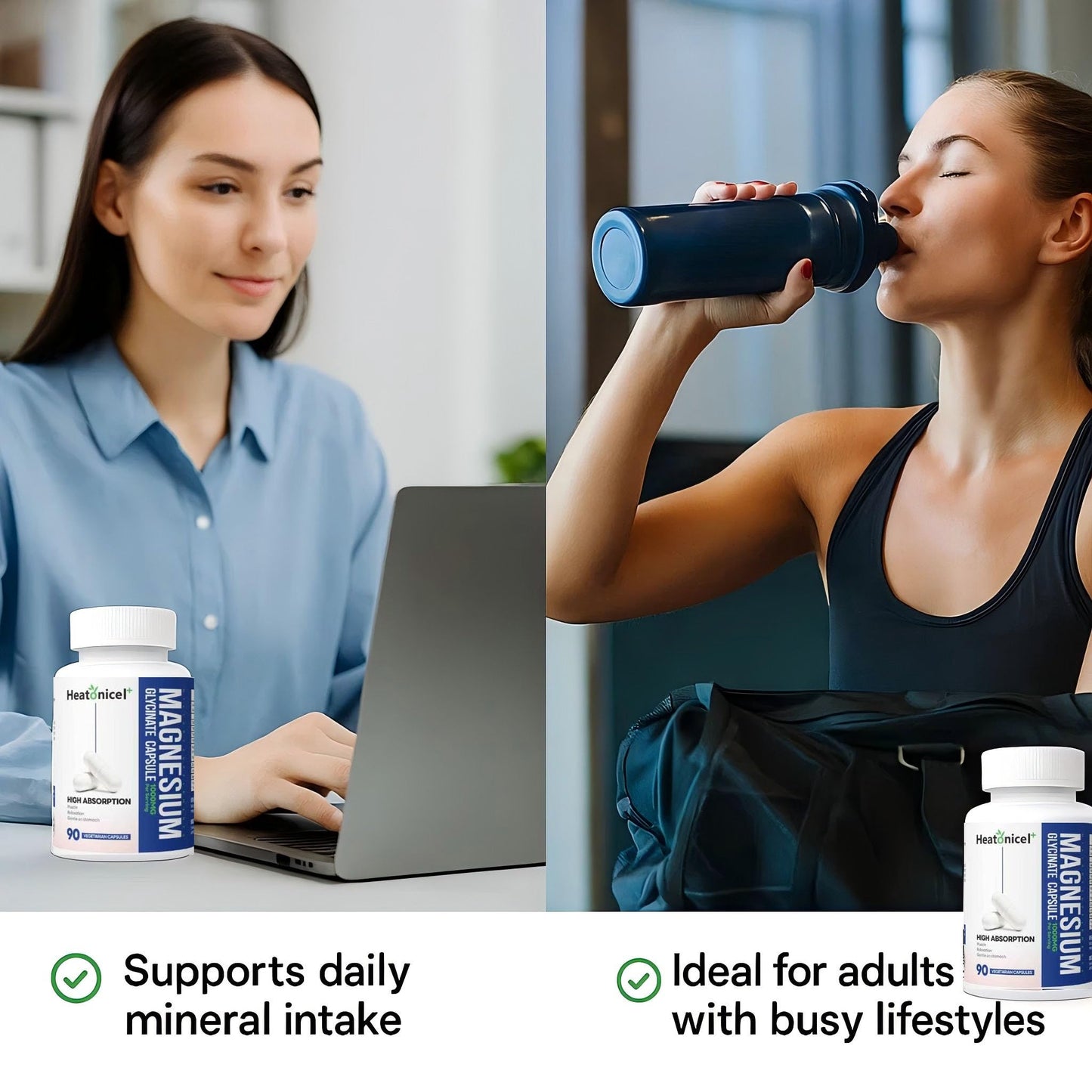 Heatonicel Magnesium Glycinate 400mg Capsules, Chelated Gentle Supplement for Stress Relief, Heart & Muscle Support, Non-GMO & Gluten Free, 90 Capsules
