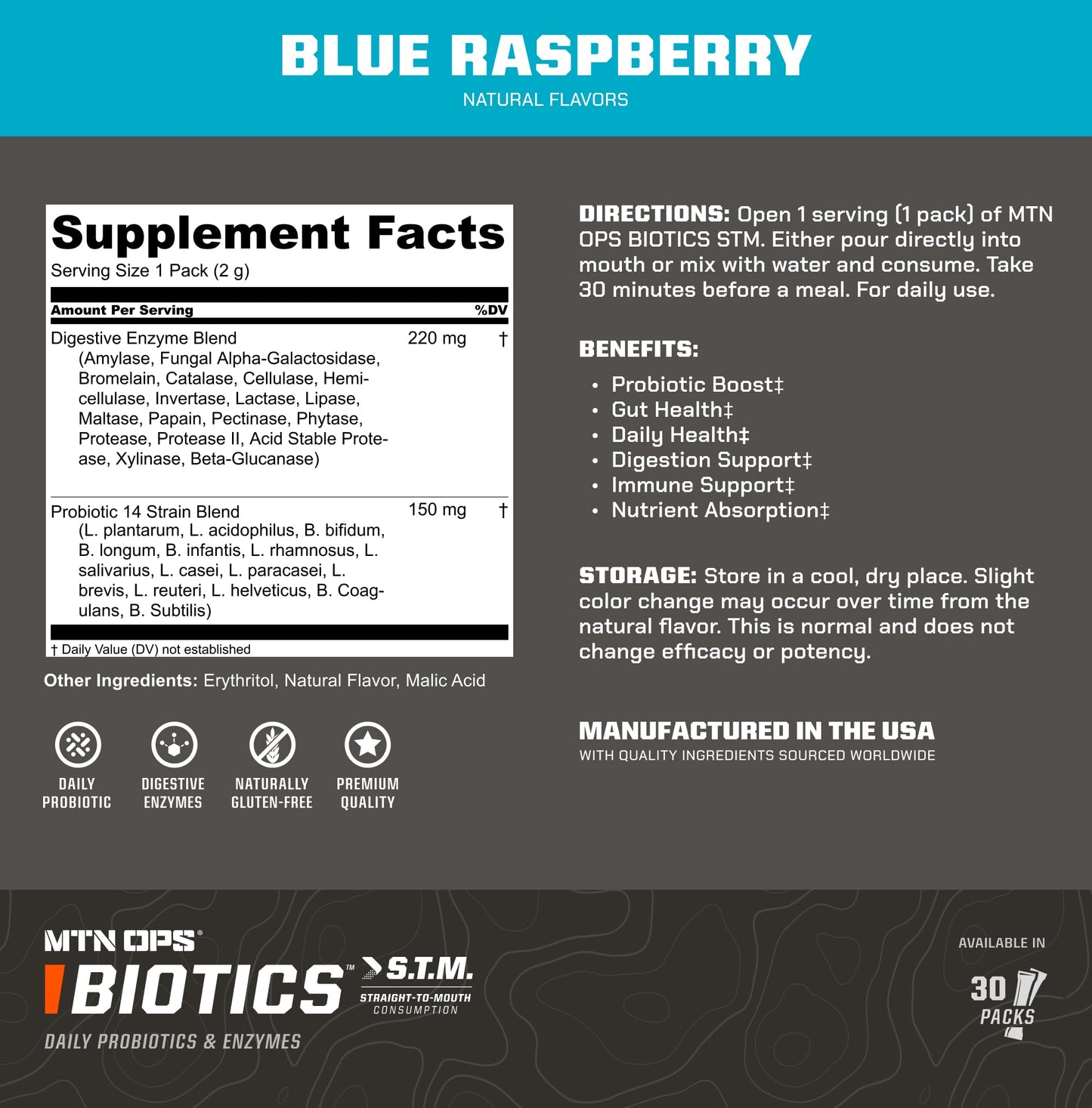 MTN OPS Biotics STM On-the-Go Probiotic Powder 2.1 Ounce