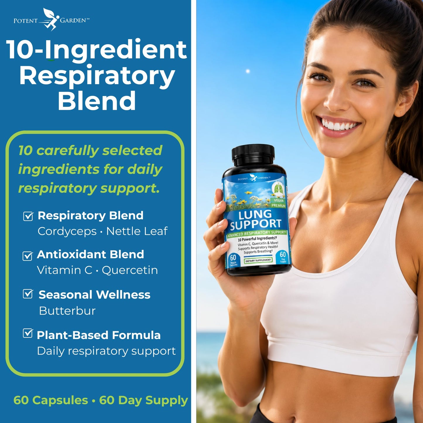 Potent Garden Lung Support Supplement with Vitamin C, Quercetin & Herbal Blend – Respiratory Wellness Formula for Breathing Support & Lung Health, 60 Capsules