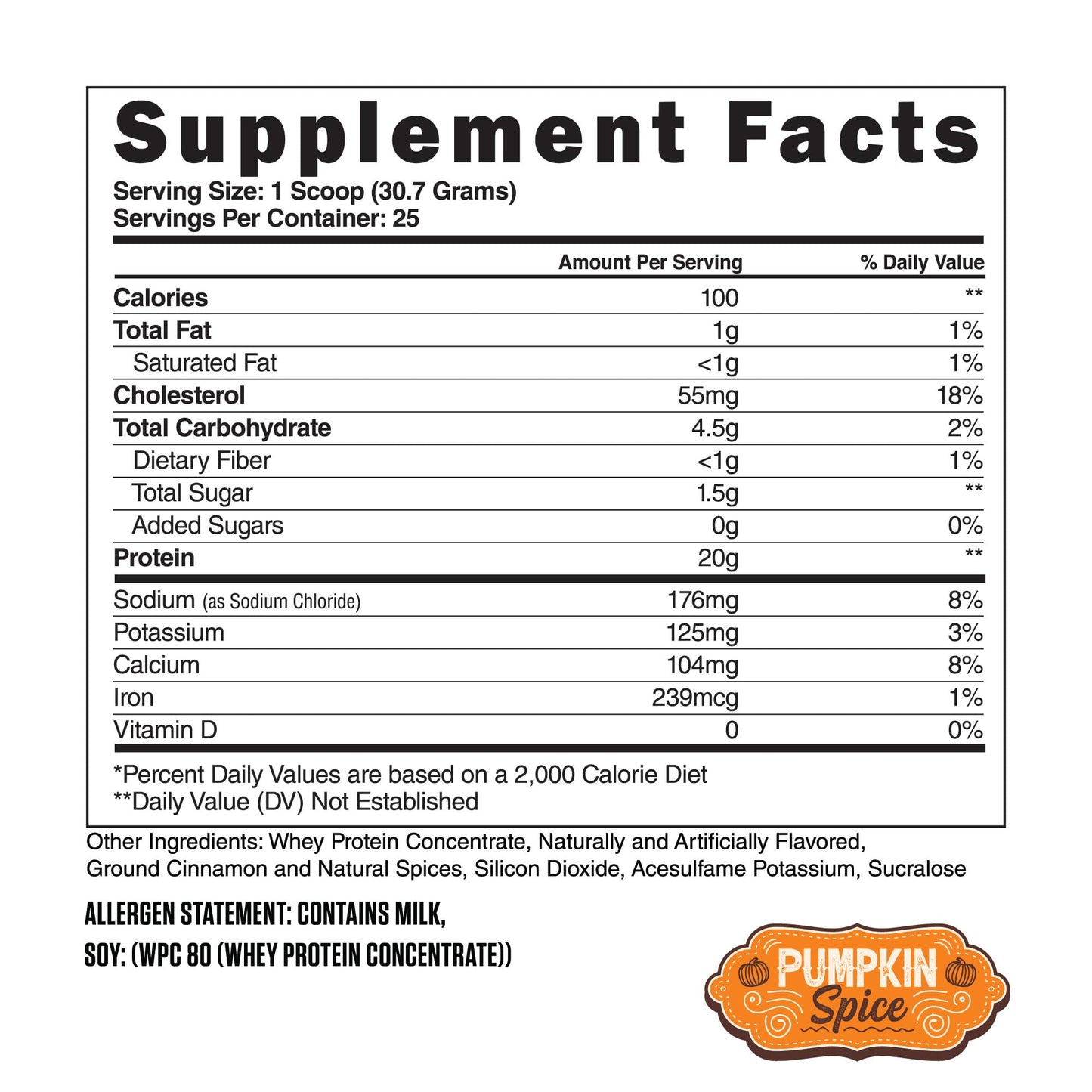 Steel Supplements Whey-Pro 100% Pure Whey Protein Powder, Pumpkin Spice, 1.65 lb, 25 Servings