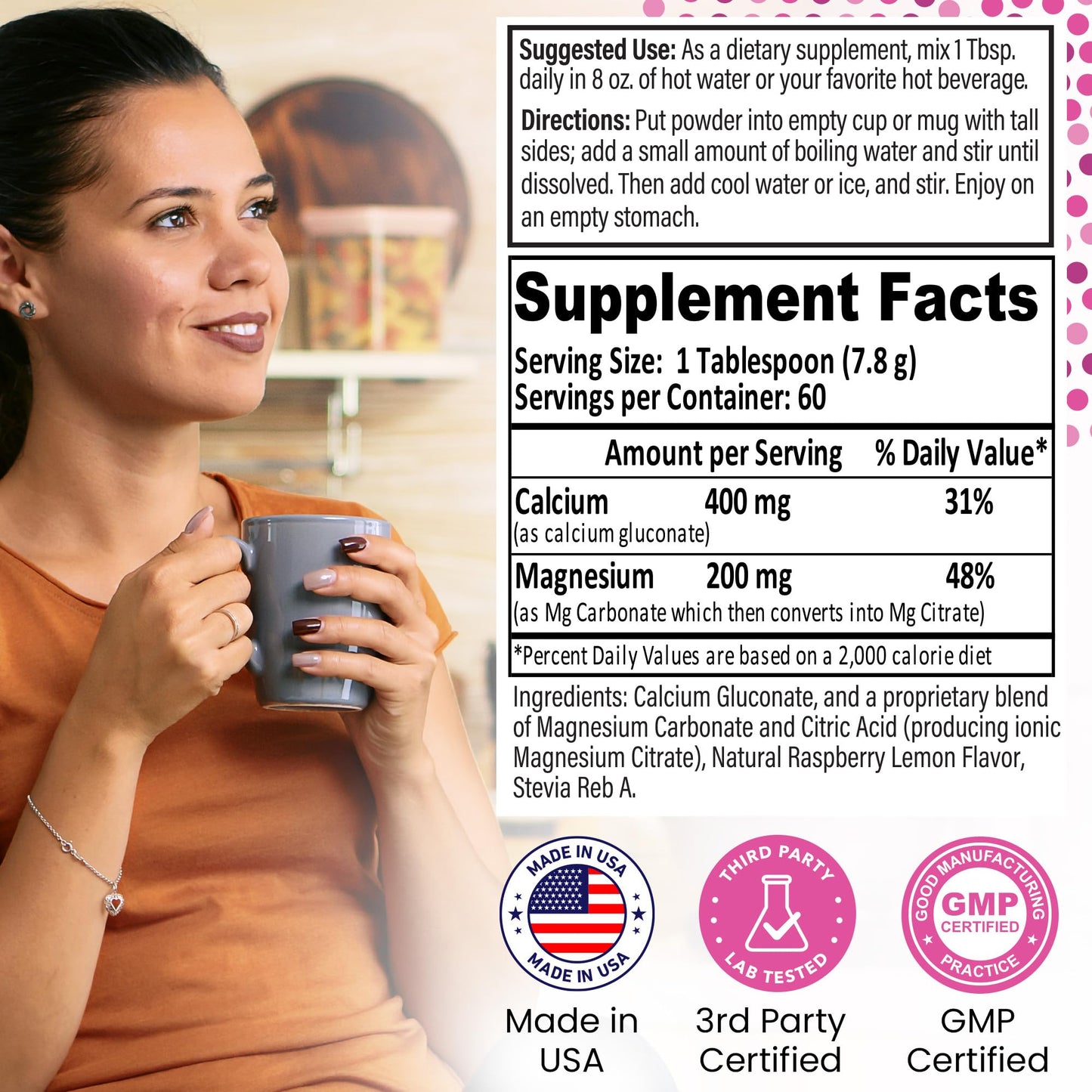Outback Naturals CalMag 2:1 High Absorption Calcium Magnesium Citrate Powder Supplement, Lemon Raspberry Flavor, 16 oz
