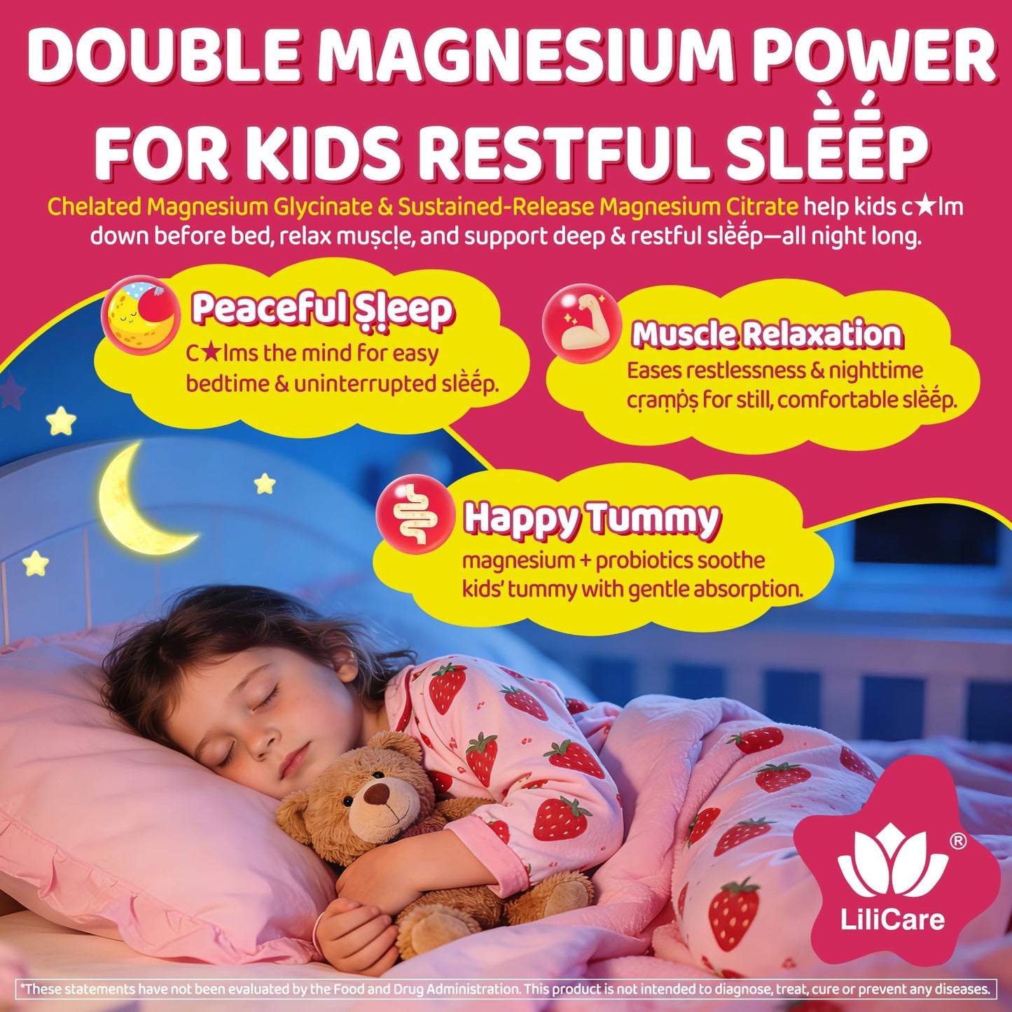 LILICARE Kids Calm Magnesium Glycinate Gummies, 60 Count
