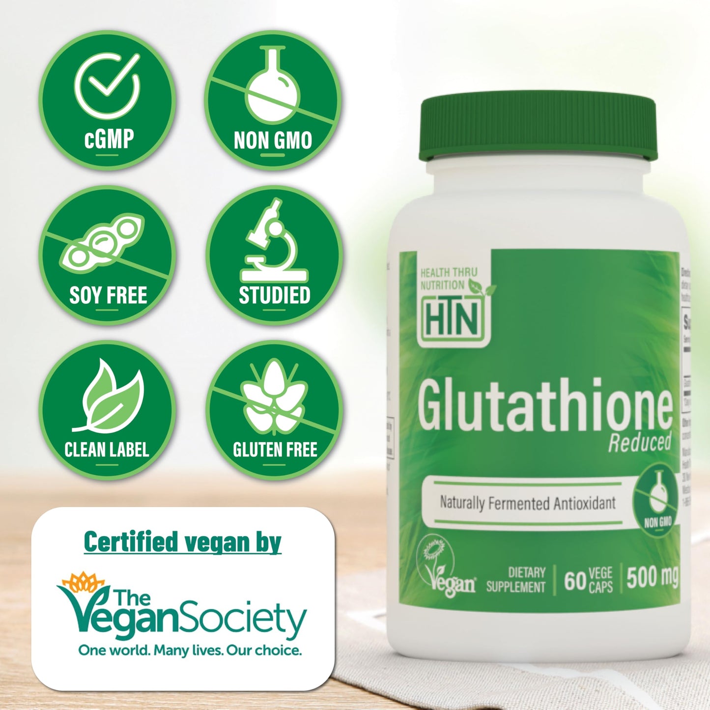 Health Thru Nutrition Glutathione Reduced GSH 500mg Capsule, 60 Count