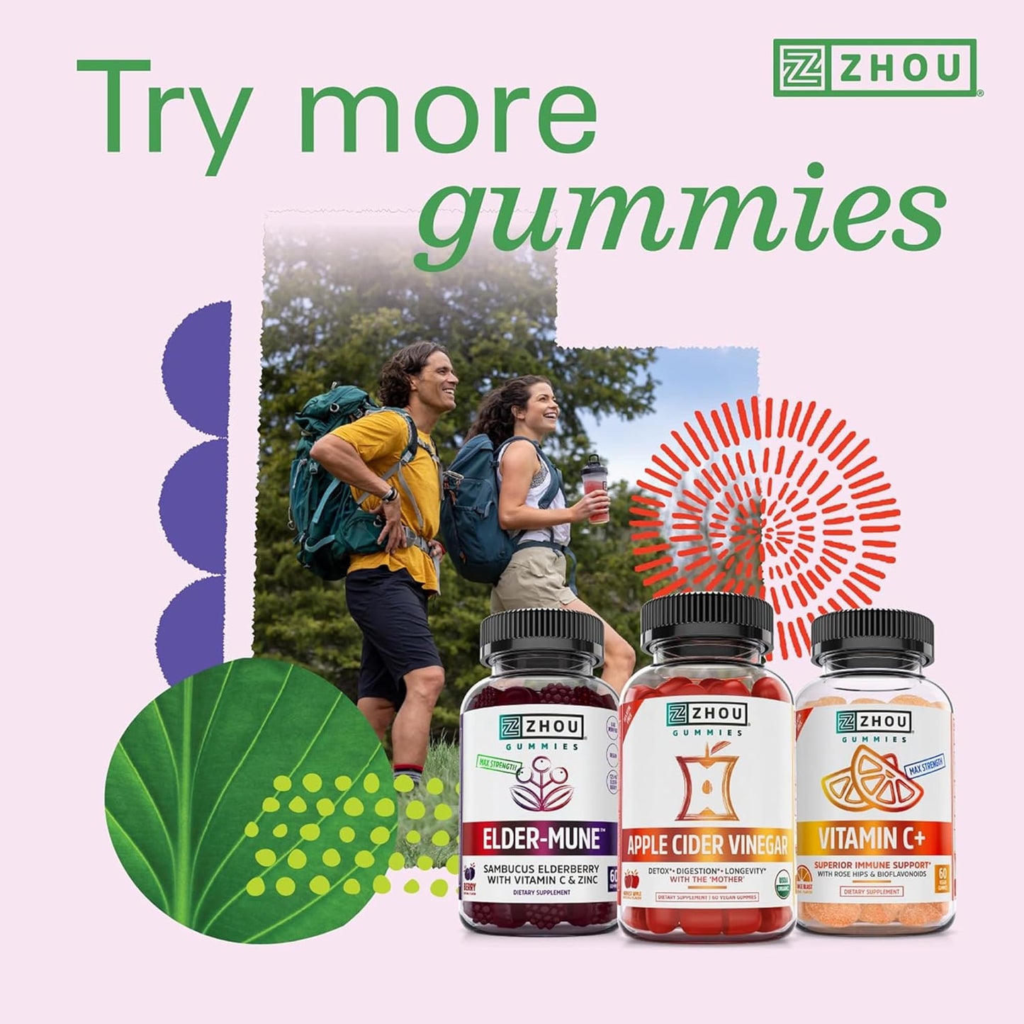ZHOU D3+K2 Gummy - Vitamin D3 5000 IU and MK-7, Immune Support, 60 Veggie Gummies