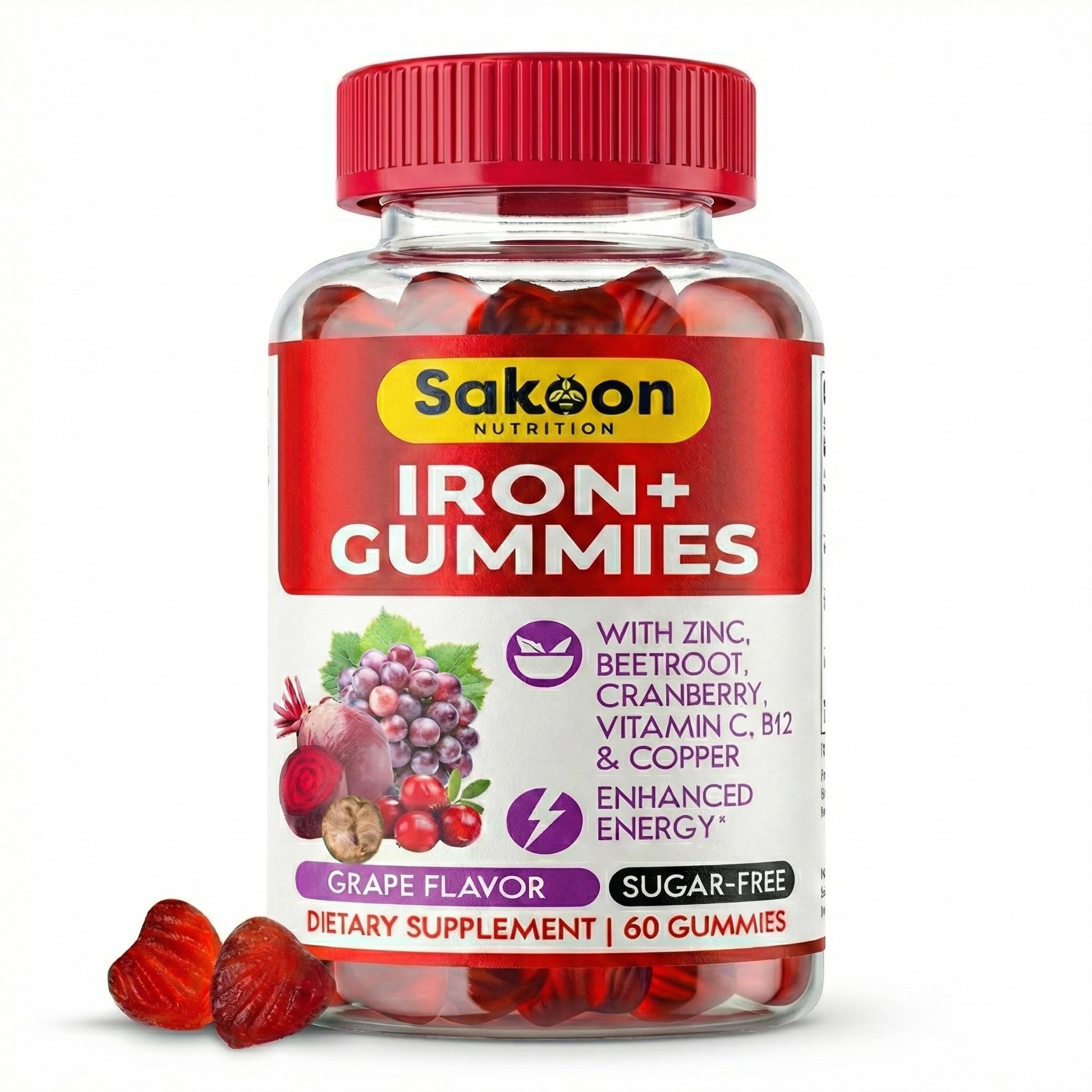 Sakoon Nutrition Iron Gummies for Women & Men, Gummy, 60