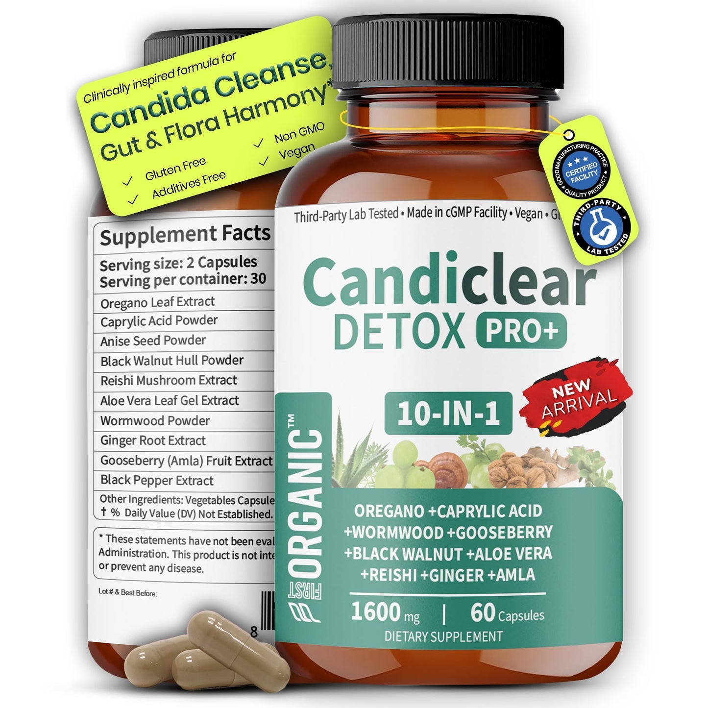 FIRSTORGANIC Women’s Candida Cleanse & Yeast Balance 1600mg Capsules 60 Count