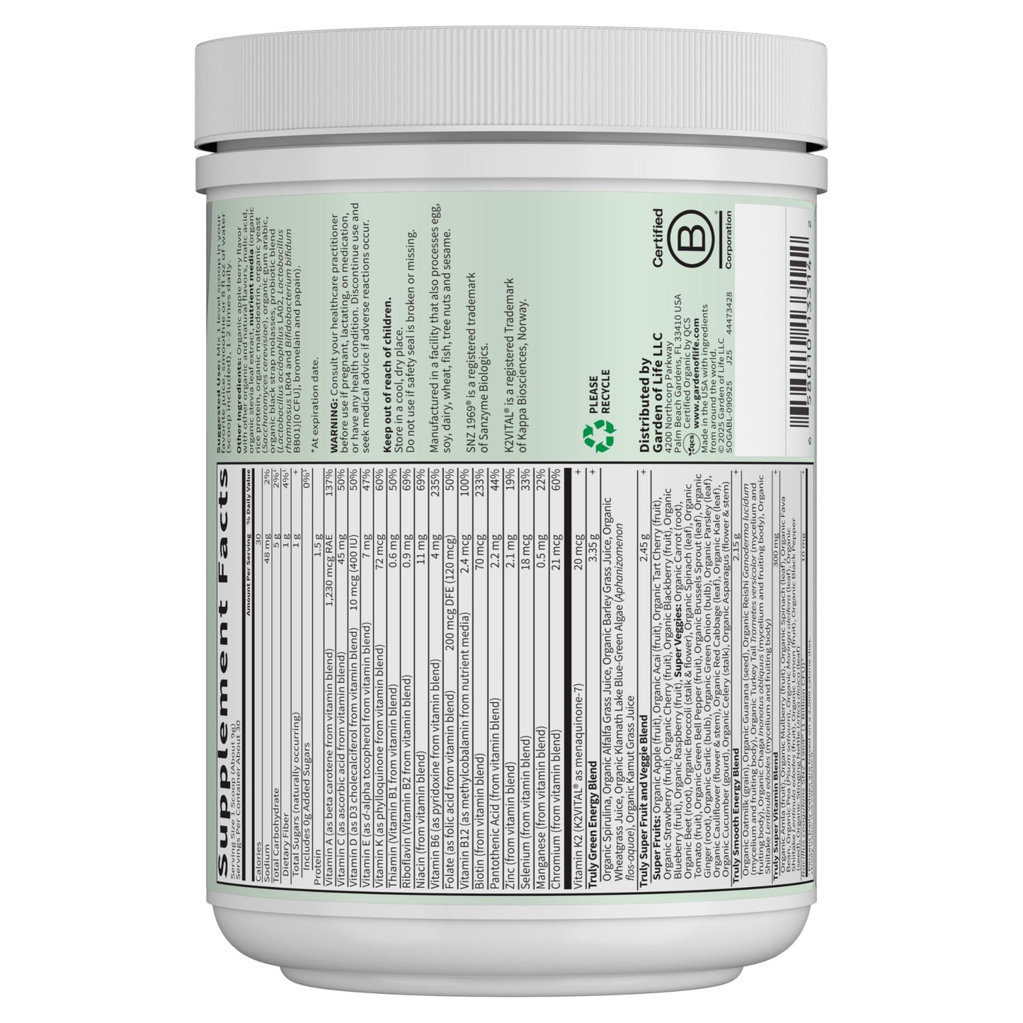 Garden of Life Sport Organic Greens Powder Apple Berry 1
