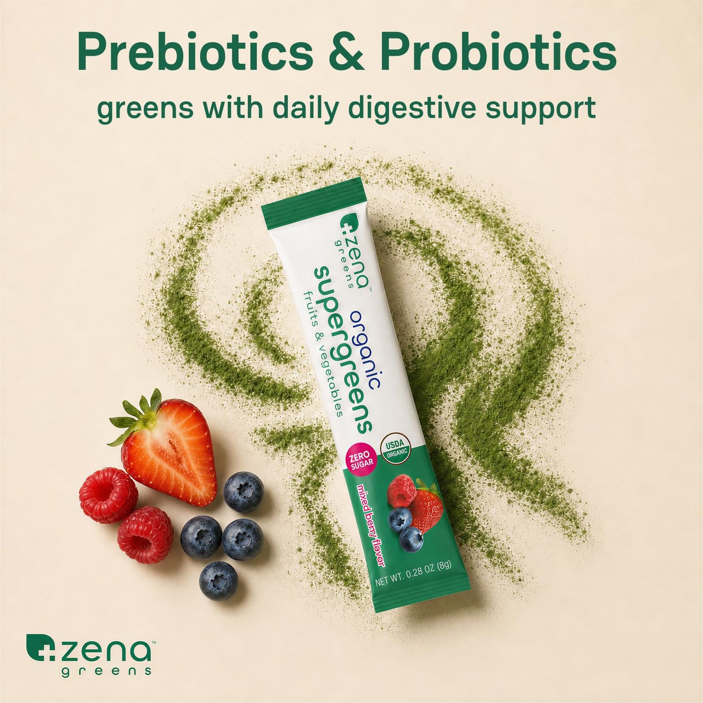 Zena Nutrition Organic Super Greens Powder, 30 Servings