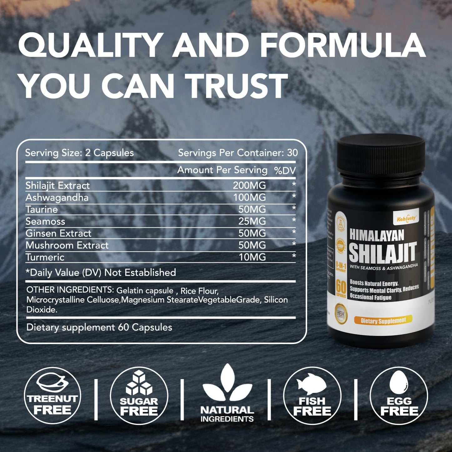 KEHLUSTY Shilajit Capsules, 60 Count