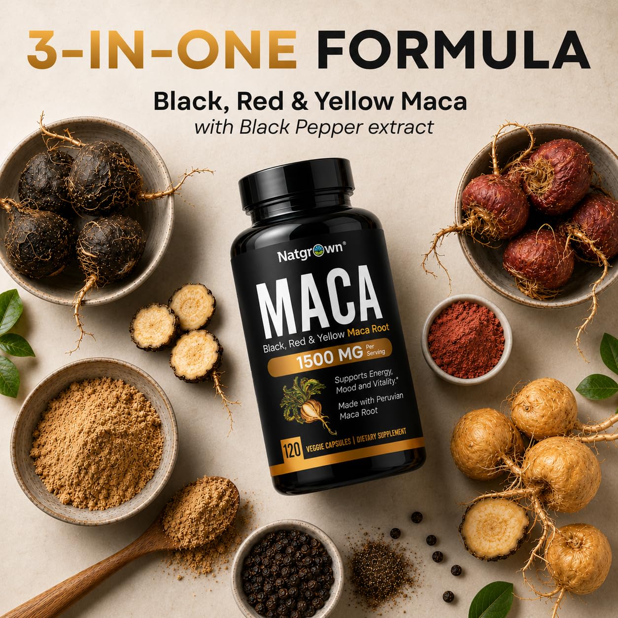Natgrown Organic Maca Root Capsules 1500 mg, 120 Count