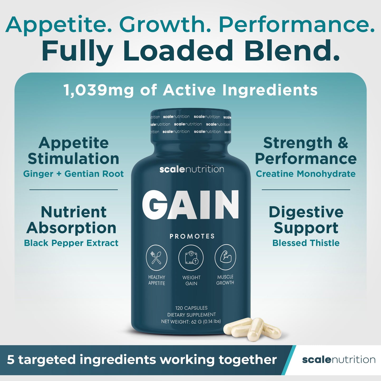 Scale Nutrition Gain Appetite Booster Capsules, 120 Capsules