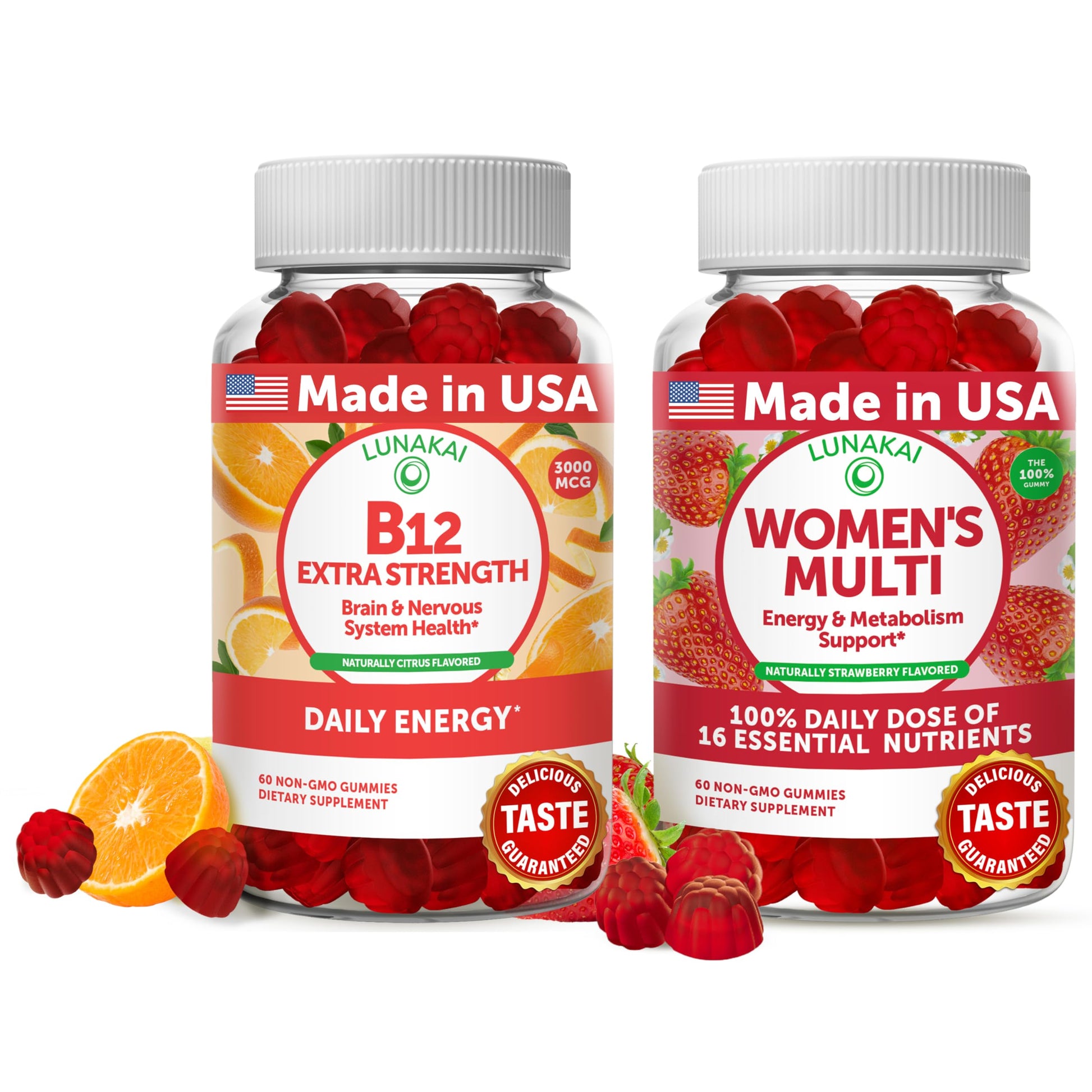 Lunakai Vitamin B12 and Women's Multivitamin Gummies Bundle, 120 Gummies