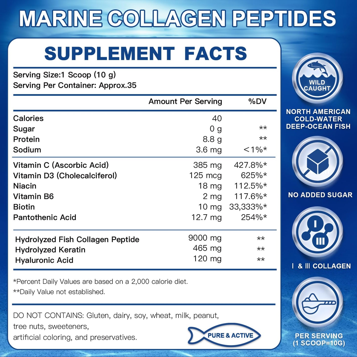 ZEBORA Marine Collagen Peptides Powder 12.35 Ounce
