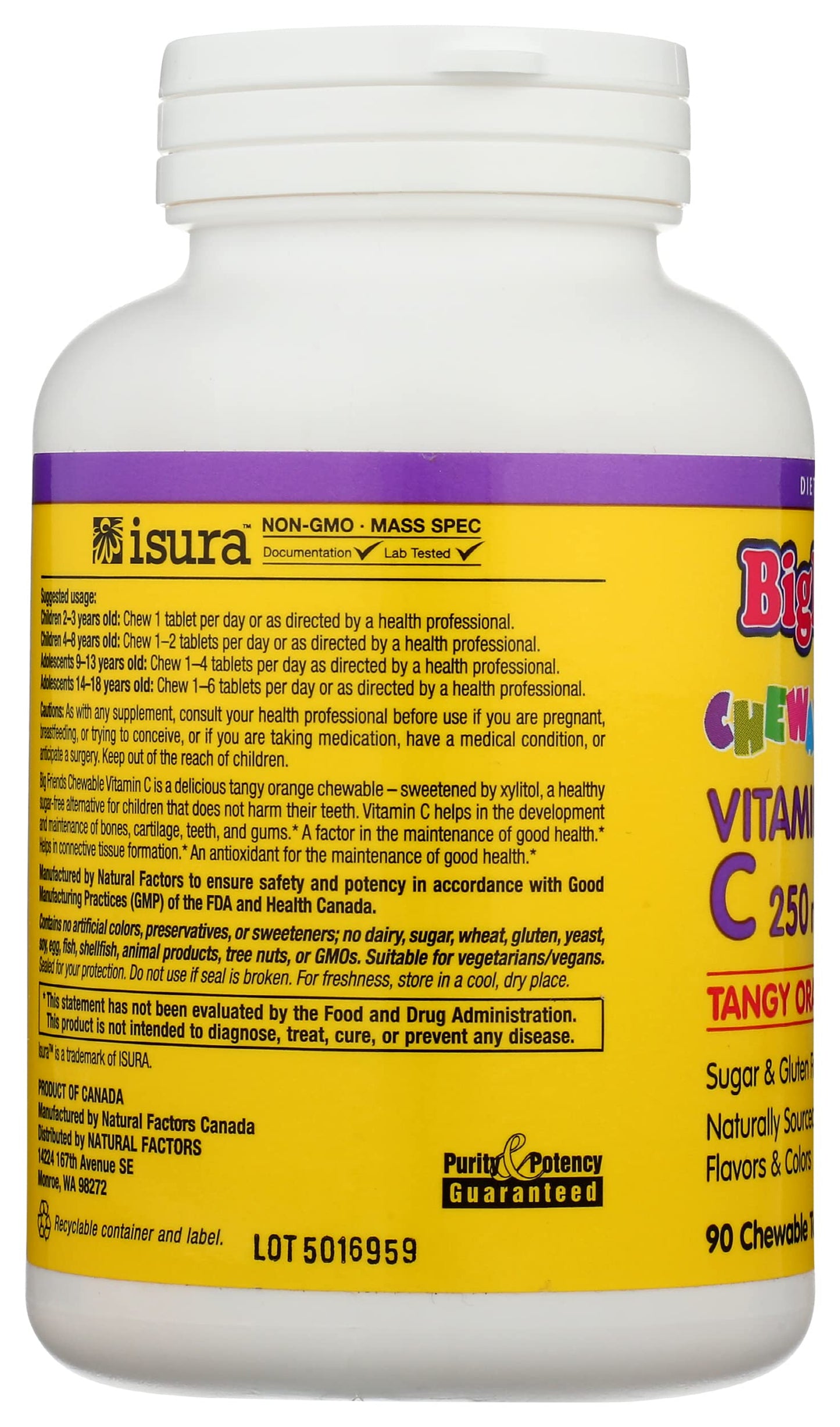 Natural Factors BigFriends Vitamin C 250 mg Tablet, 90 Tablets