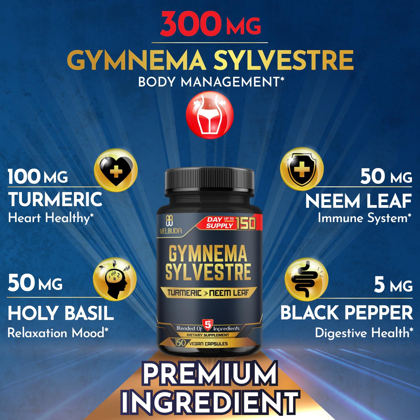 WELBUDA Gymnema Sylvestre Capsule 150 Count