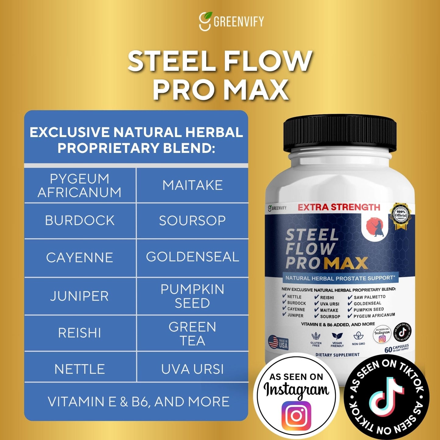GREENVIFY Steel Flow Pro Max Natural Prostate Support Supplement 120 Capsules