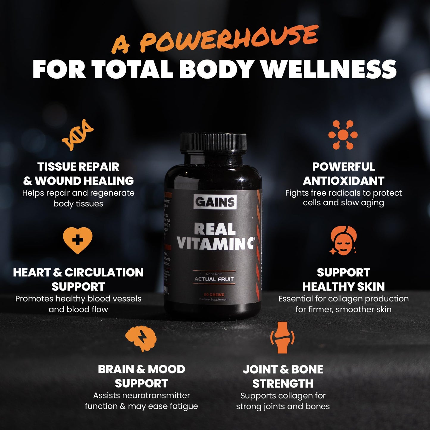 Gains in Bulk Real Vitamin C Immune Support Chewable, 60 Tablets