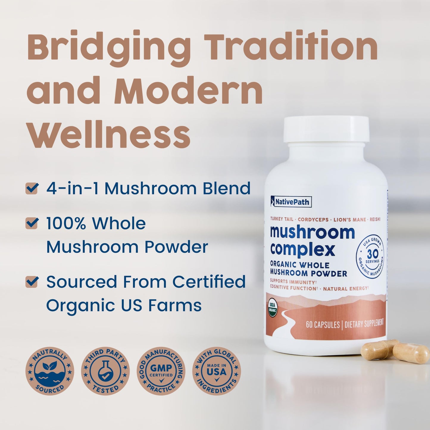 NativePath Mushroom Complex 1375mg Capsules, 60 Count