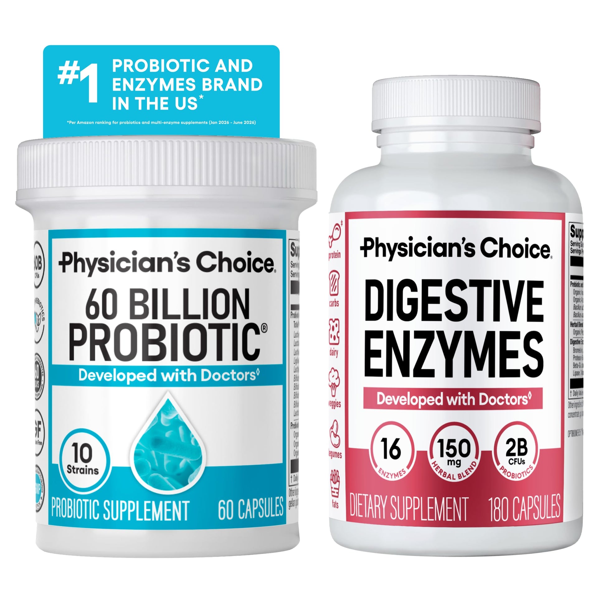 Physician's CHOICE Advanced Gut Health Bundle Probiotics & Digestive Enzymes Capsules, 240 Count