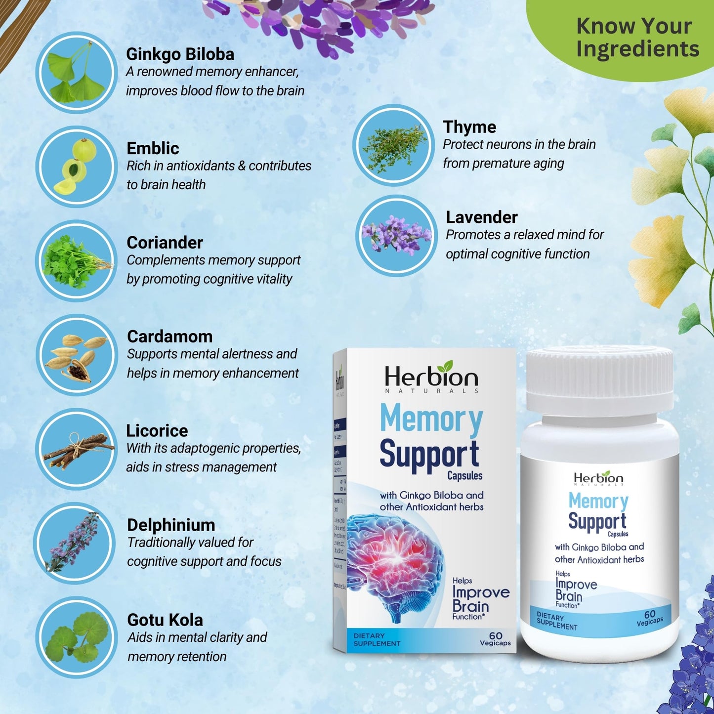 HERBION Naturals Memory Support Capsules, 60 Count