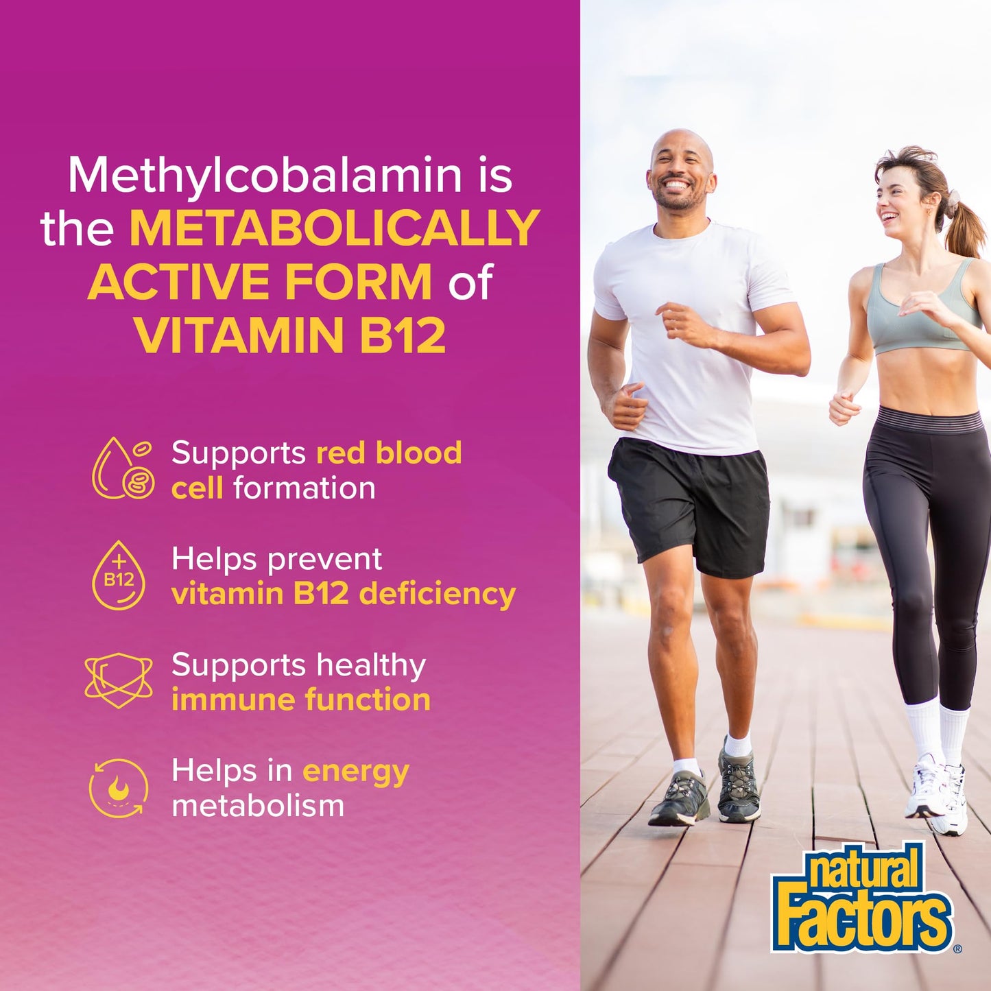 Natural Factors Methylcobalamin 10,000 mcg - Vitamin B12 Supplement in Metabolically Active Form - Supplement Supports Cll Formation & Energy Production 30 Tablets