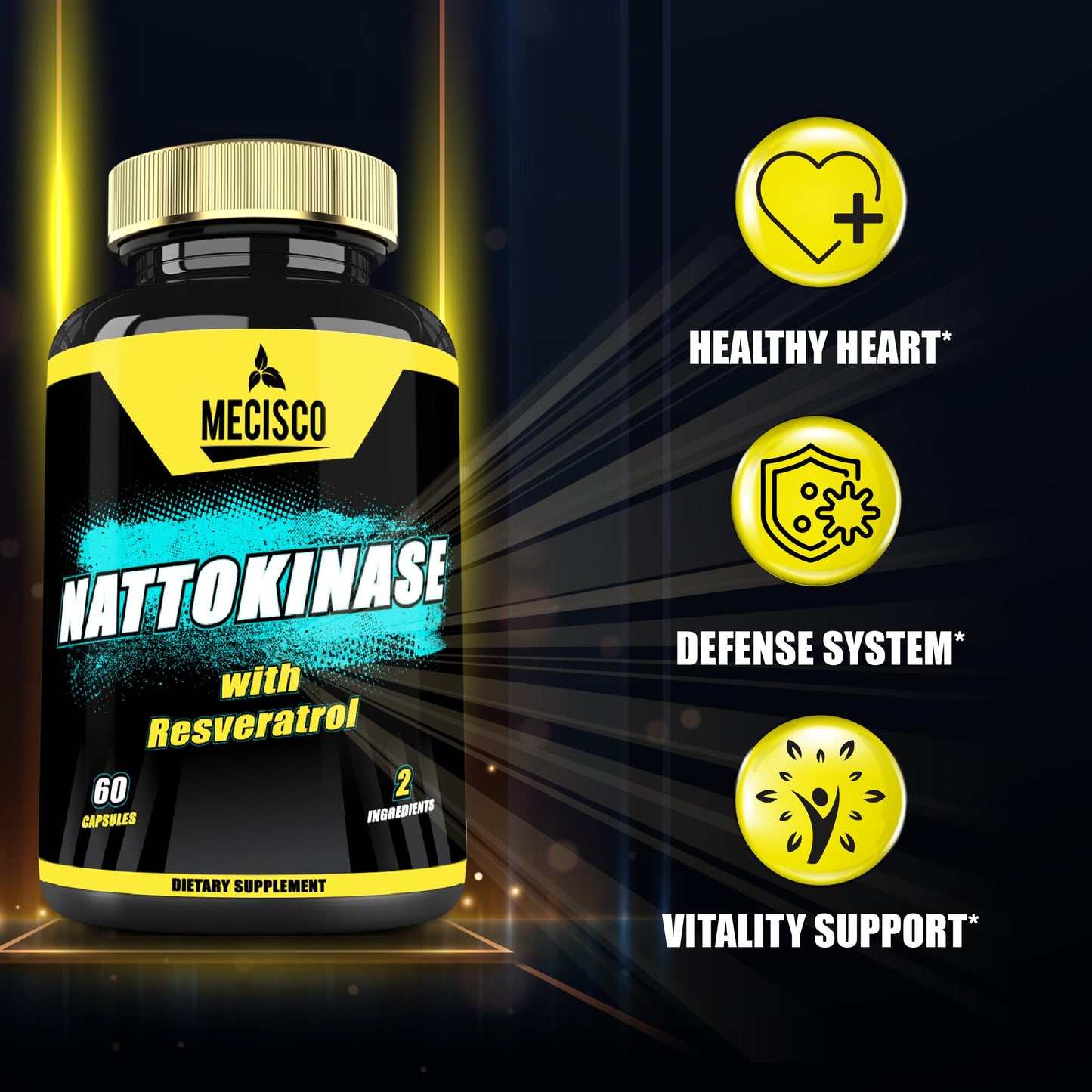 Mecisco Nattokinase Supplement with Trans-Resveratrol Capsules, 60 Count