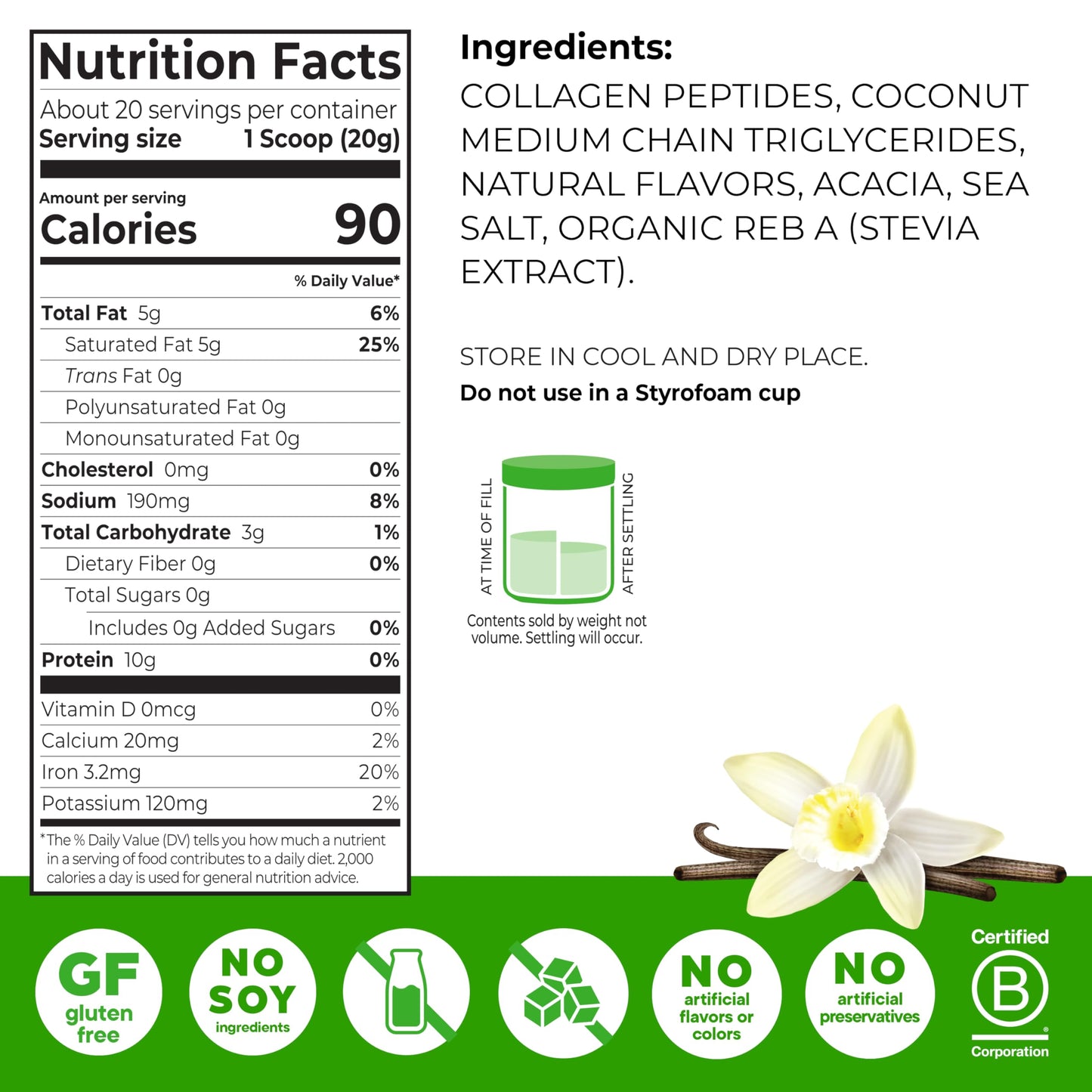Orgain Keto Collagen Protein Powder, Vanilla, 14.1 oz