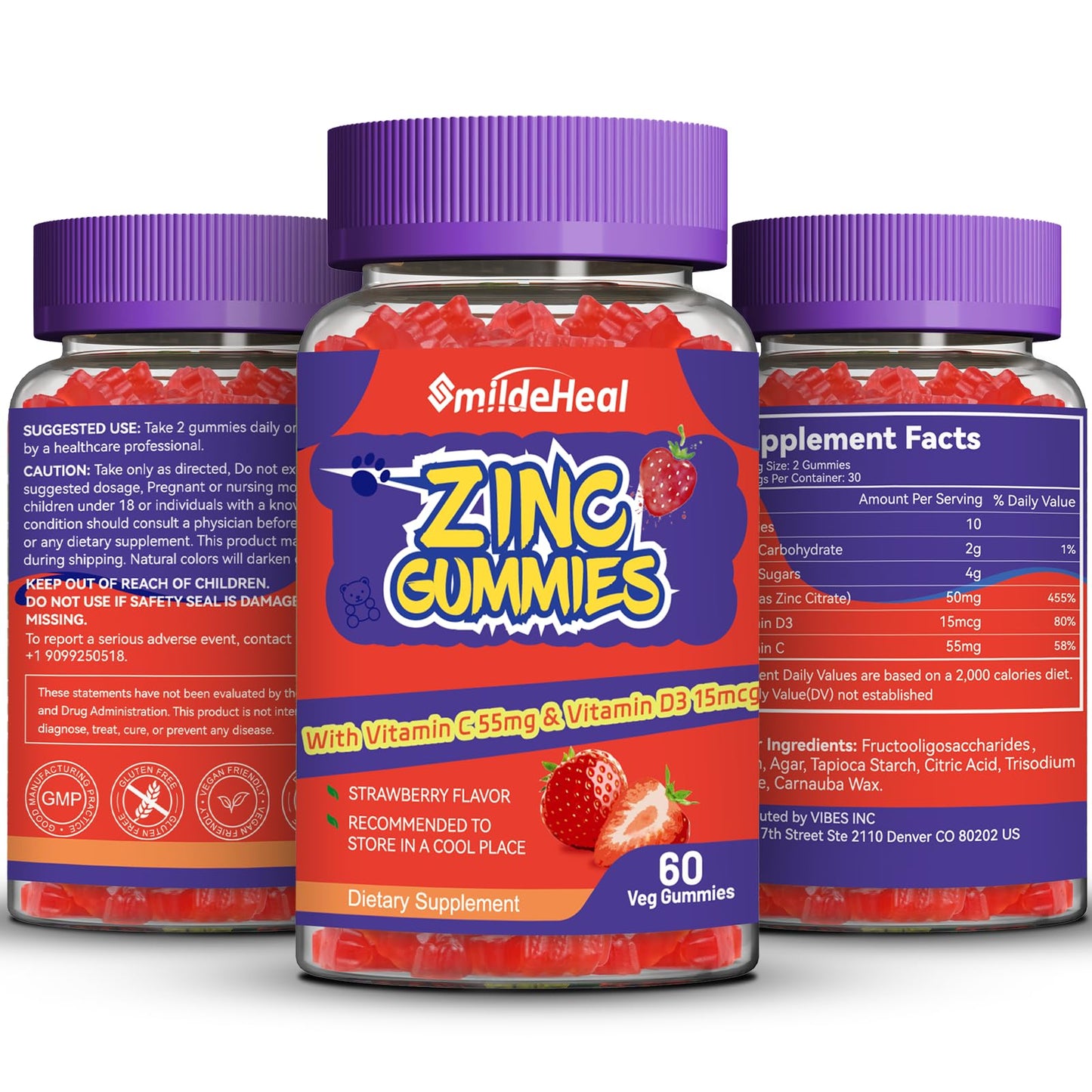 SmildeHeal Zinc Gummies, 60 Count
