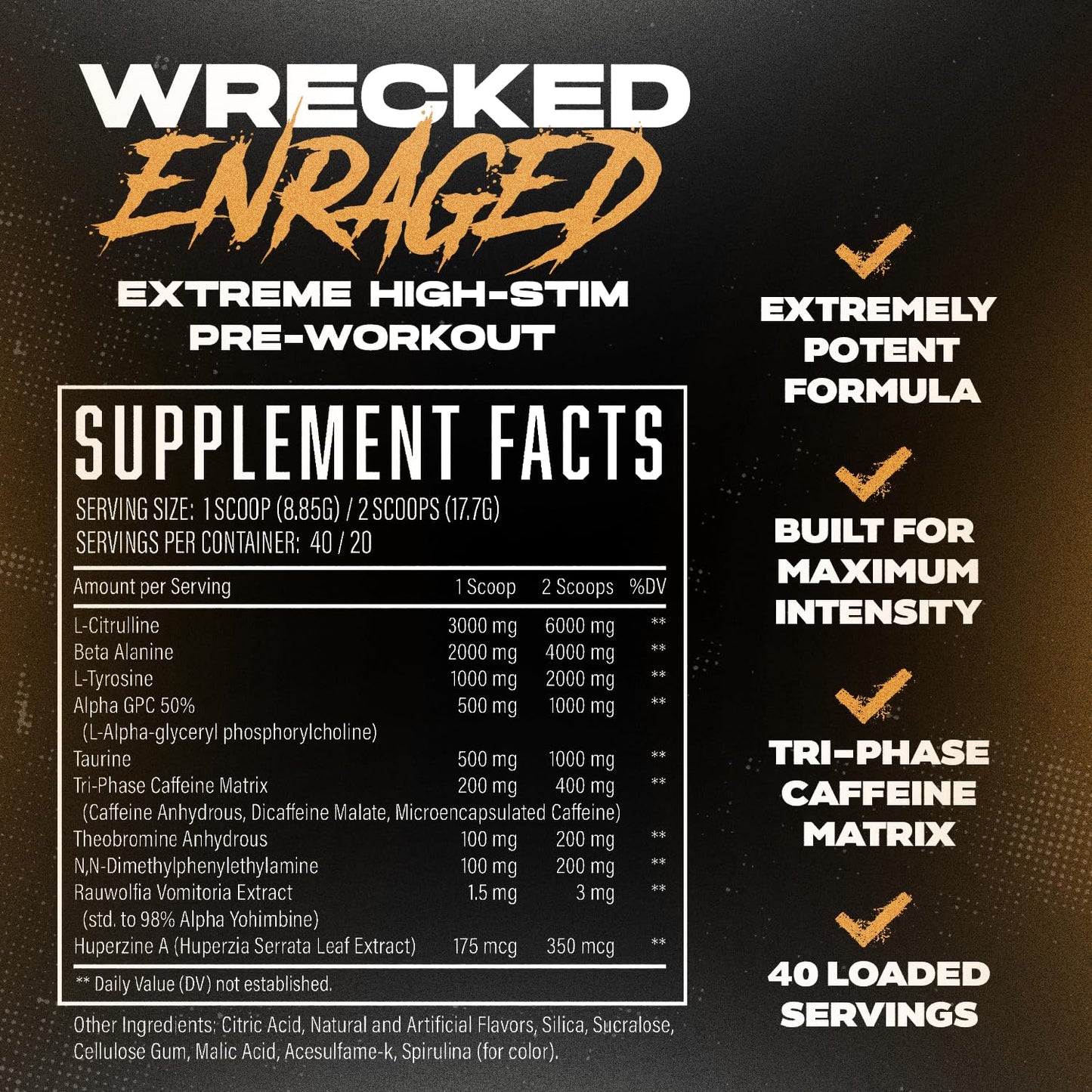 Huge Supplements Wrecked Enraged High Stim Pre Workout Powder 12