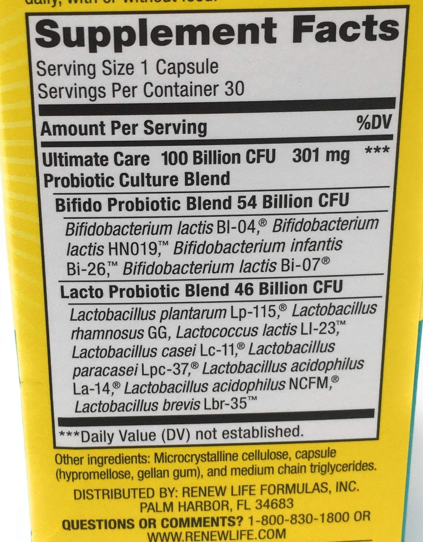 Renew Life Ultimate Flora Care Probiotic 100 Billion Capsule, 30 Count