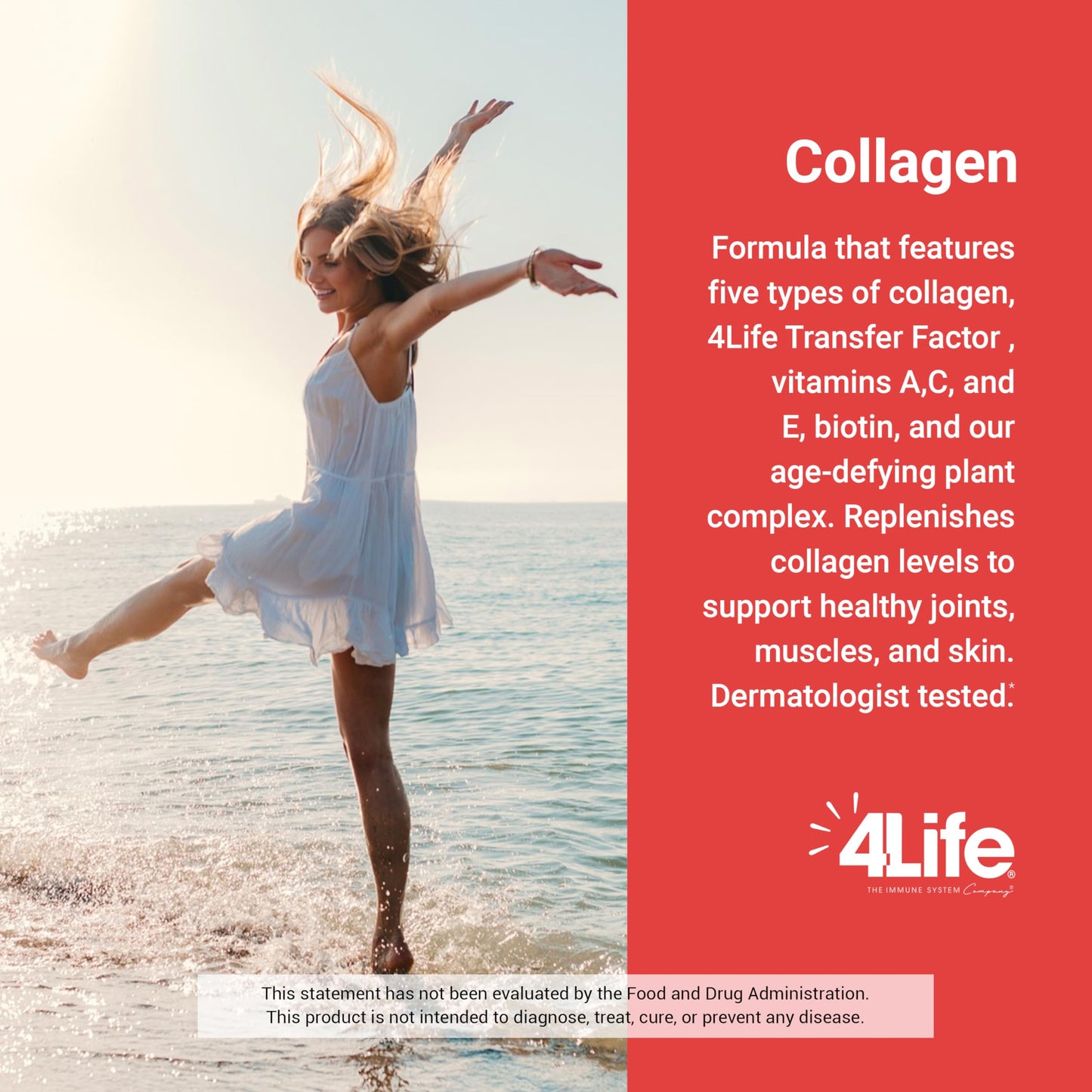 4Life Transfer Factor Collagen Powder with Vitamins Biotin, 15 Packets