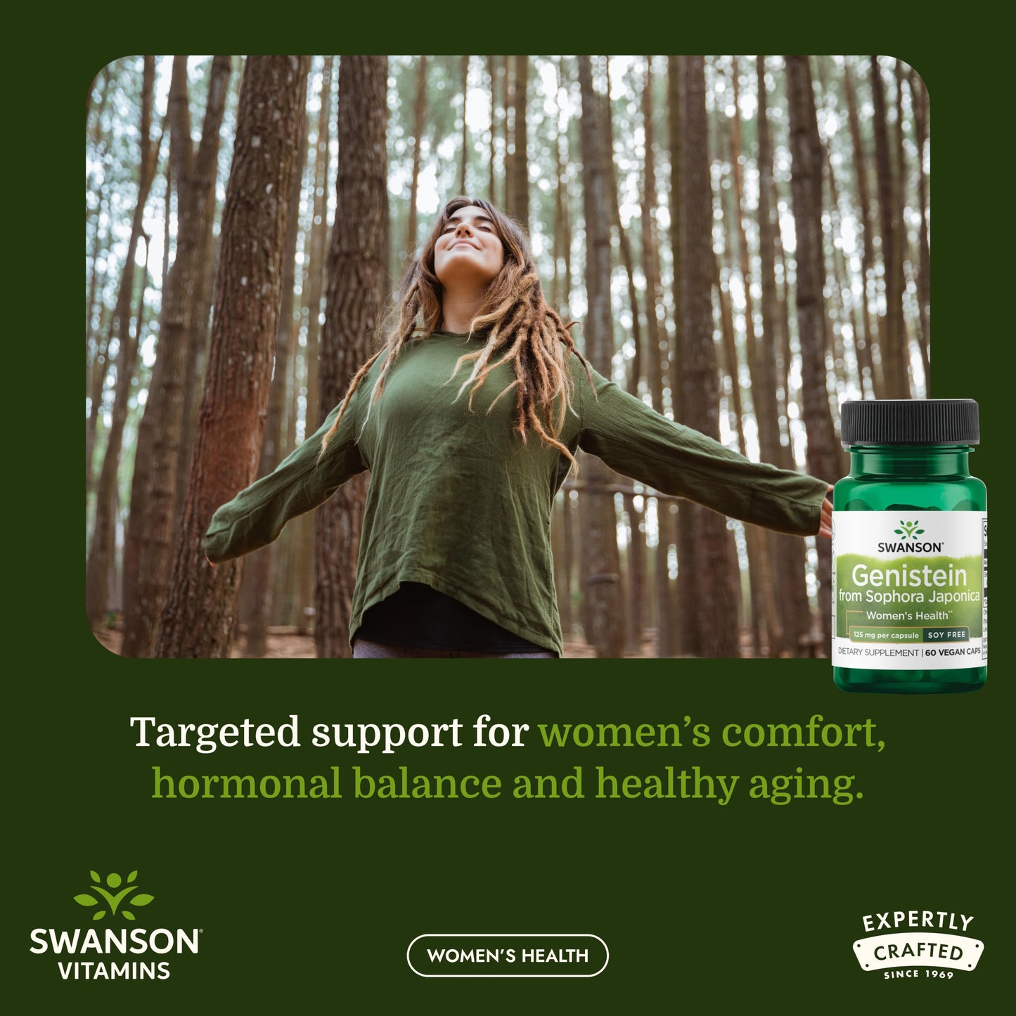 Swanson Soy-Free Genistein Plant-Based Supplement for Women Seeking Hormonal Balance, Bone, and Cardiovascular Support - 125 mg Capsules, 60 Count