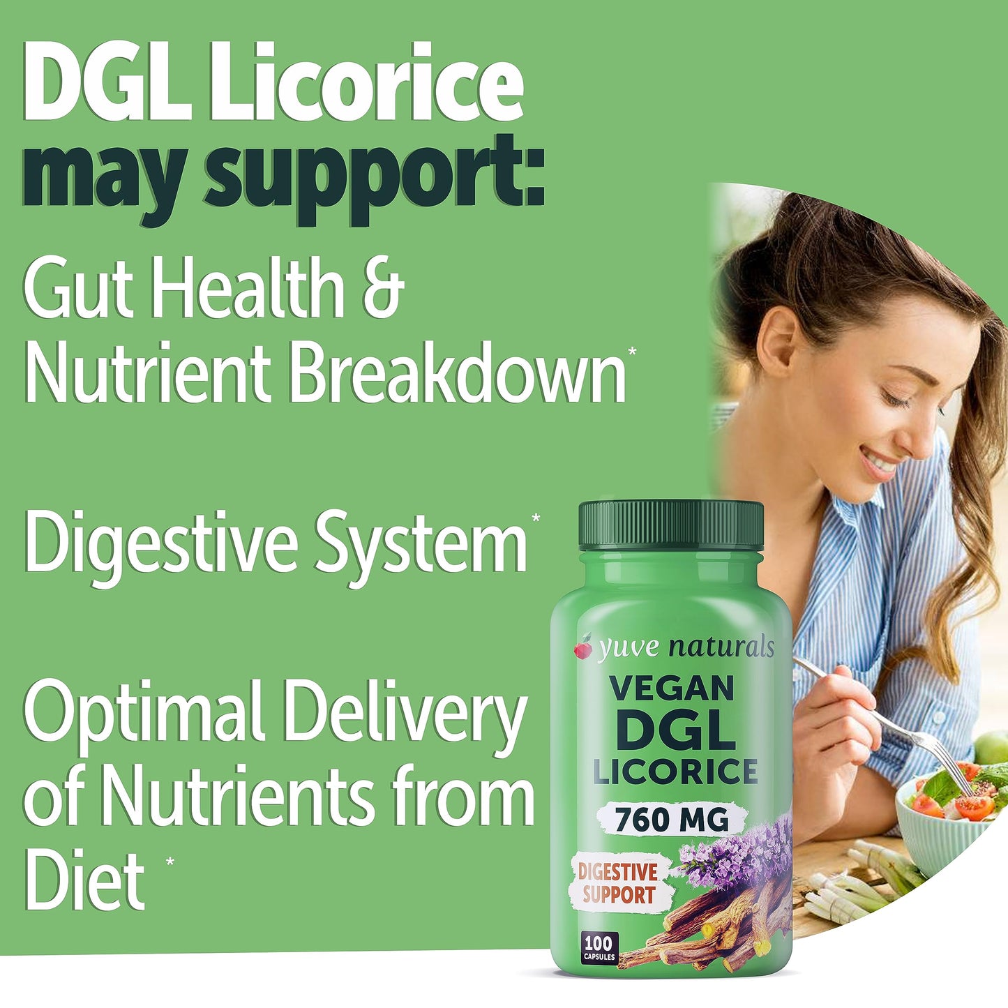 Yuve Vegan DGL Licorice 760mg Capsule 100 Count