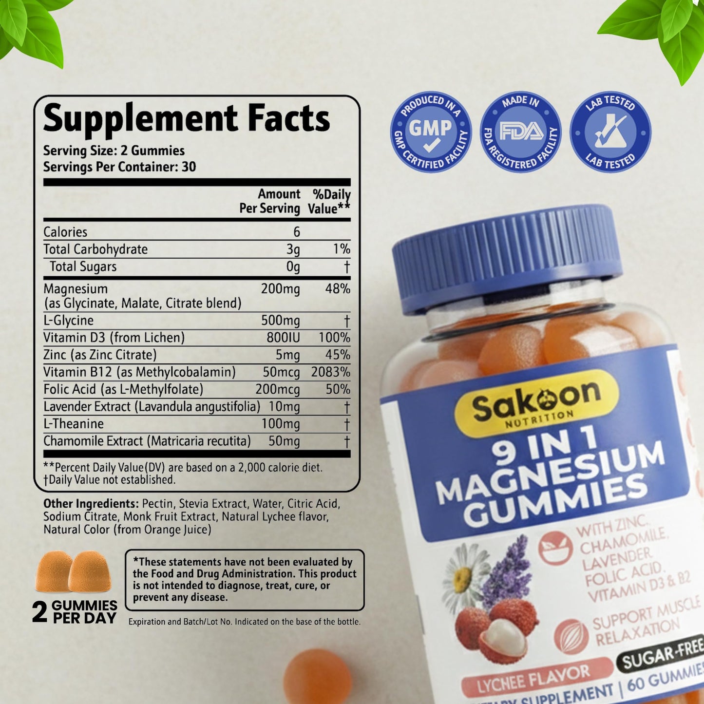 Sakoon Nutrition 9-in-1 Magnesium Gummies, 60 Count