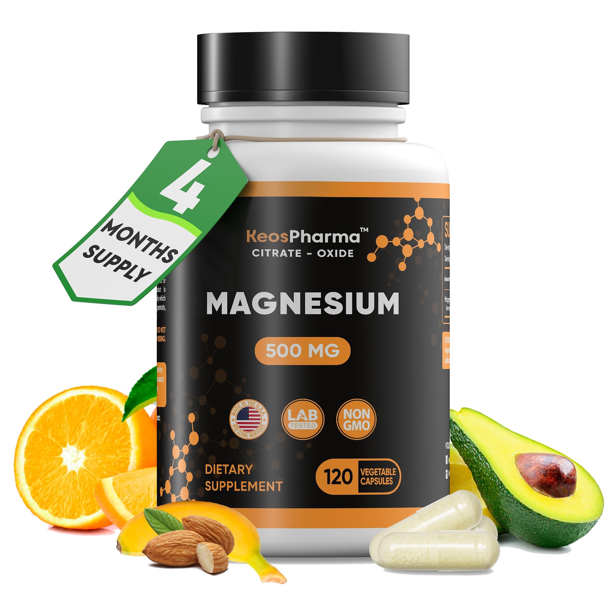 KeosPharma Magnesium Citrate 500mg Capsules 120 Count