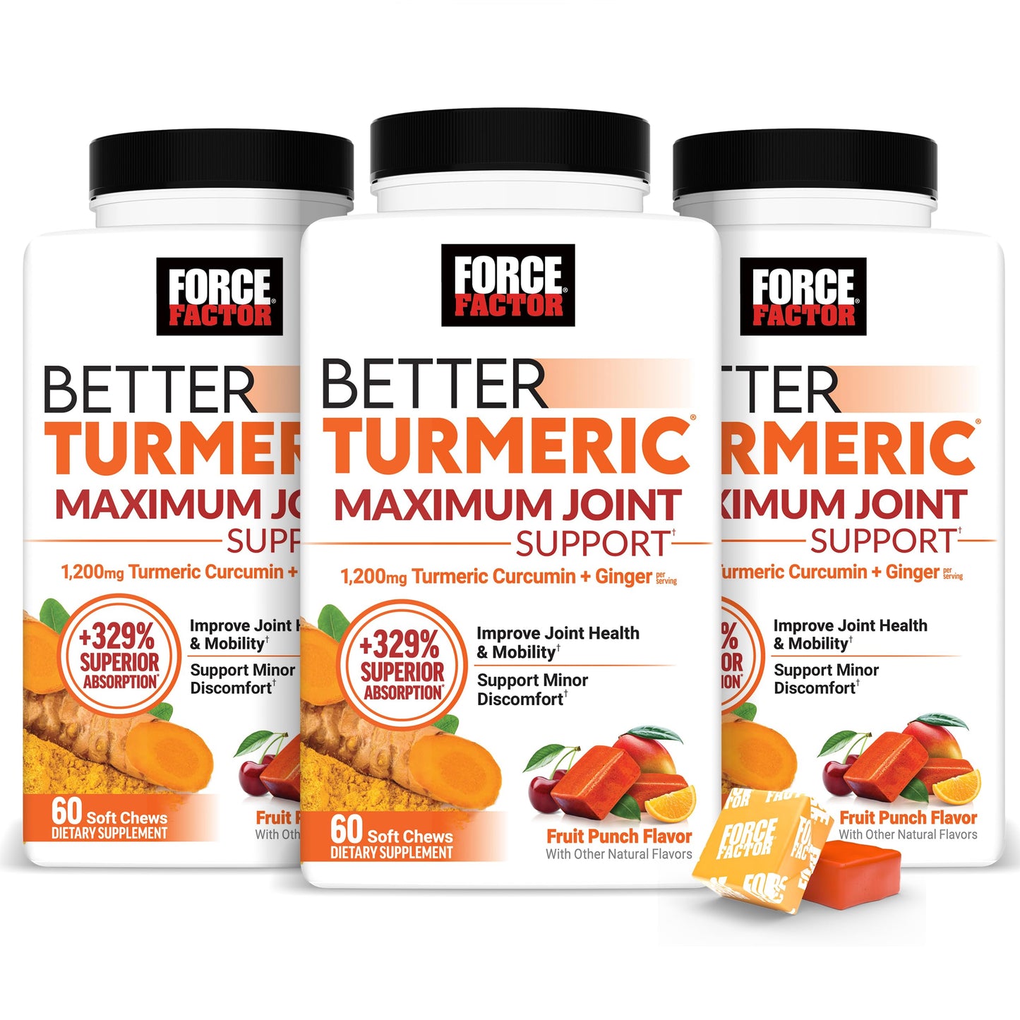 Force Factor Better Turmeric Maximum Joint Support 1075mg Curcumin with Ginger Soft Chews, 180 Count