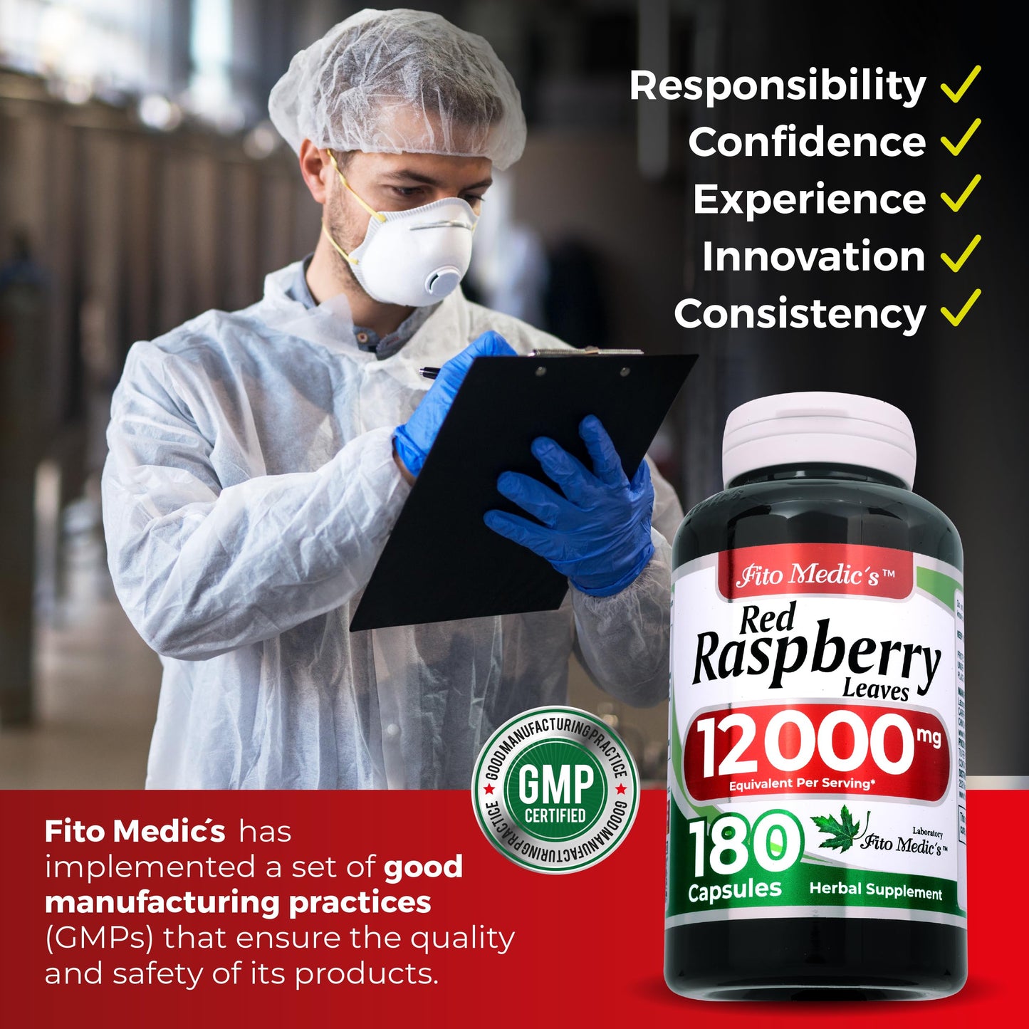 FITO MEDIC'S Red Raspberry Leaf Capsules 180 Count