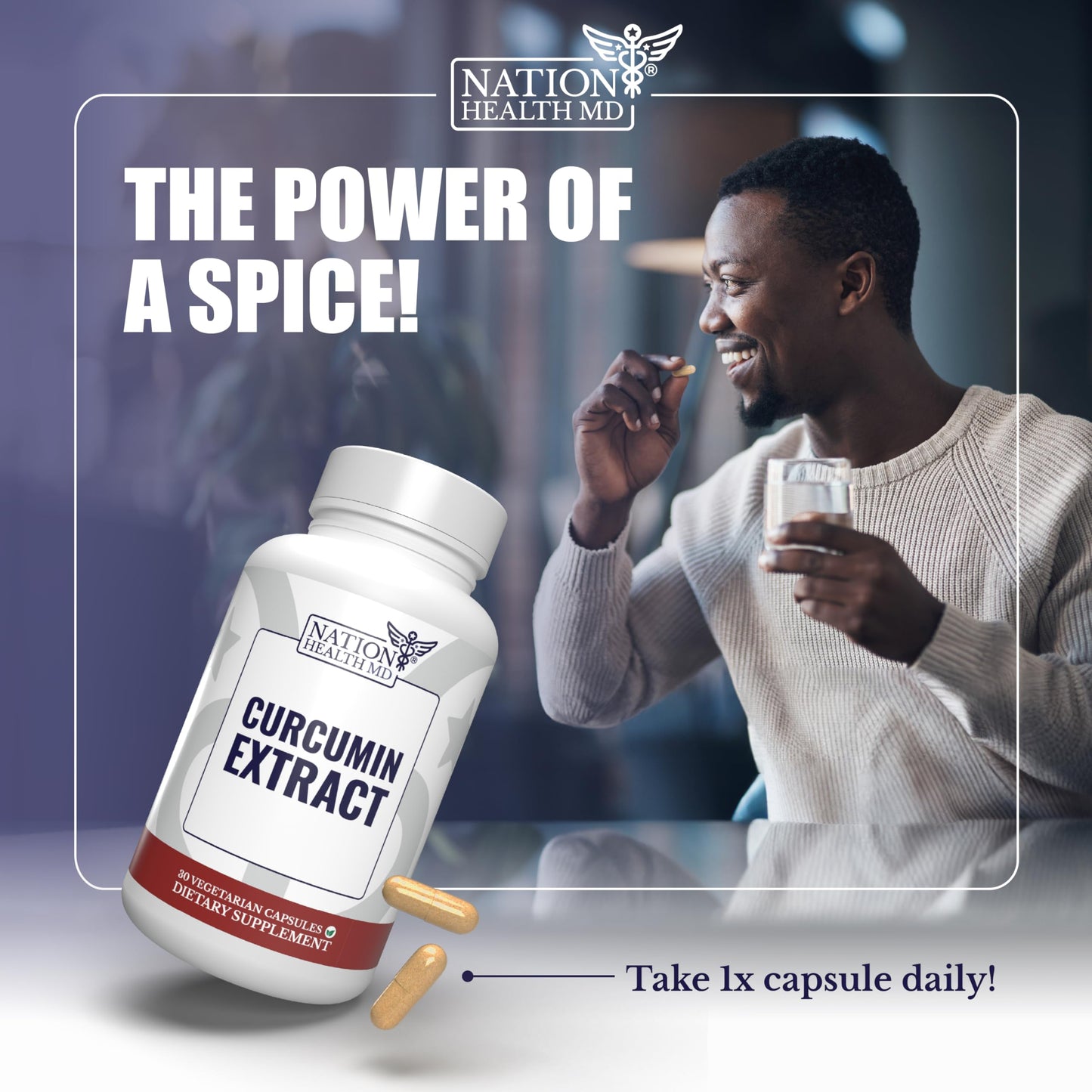 Nation Health MD Curcumin Extract Supplement Capsule, 30 Count