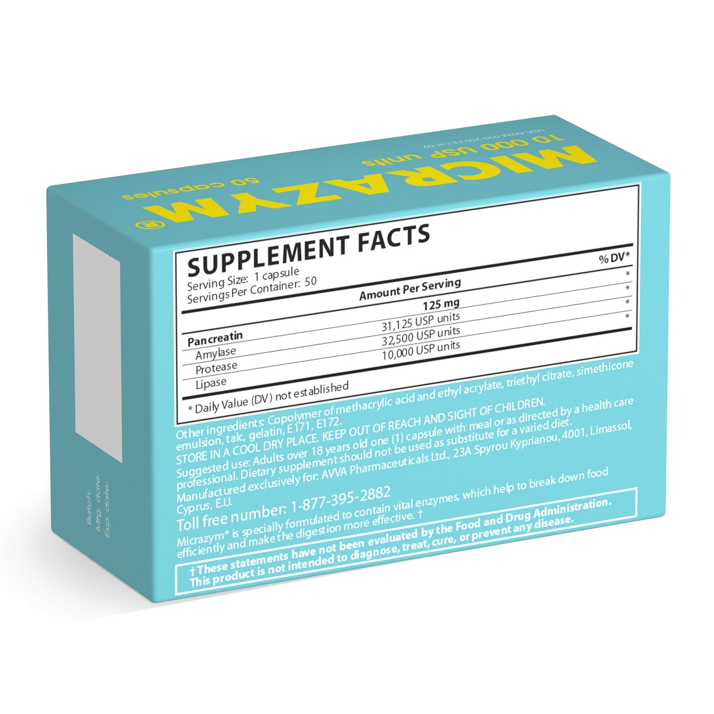 Micrazym AVVA Pharma Pancreatic Enzymes Capsules, 50 Count