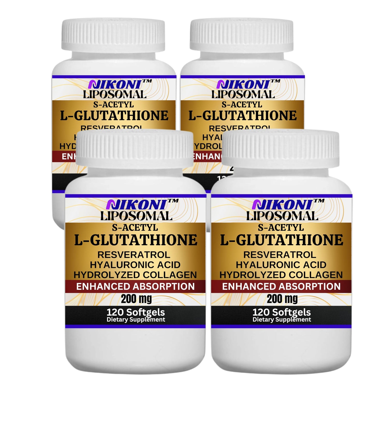 Nikoni Liposomal S-Acetyl L-Glutathione Resveratrol, Hyaluronic Acid & Collagen 500 mg Softgels, 480 Softgels