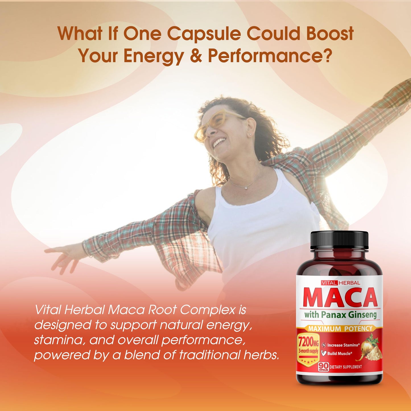 Vital Herbal Maca Root Complex with Ashwagandha, Tongkat Ali, Tribulus, Horny Goat Weed & Panax Ginseng Capsules 90
