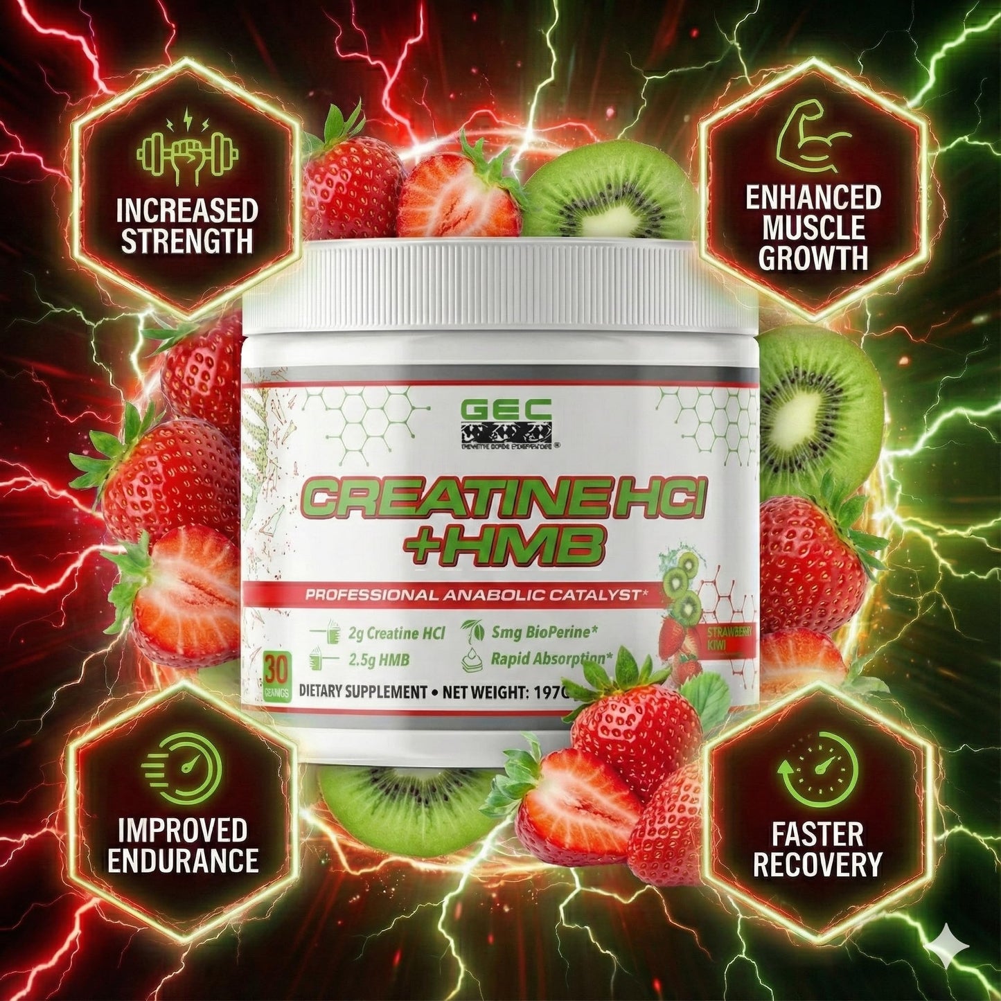Genetic Edge Compounds Creatine HCl + HMB for Athletes – Performance & Recovery Formula Powder, 6.94 oz