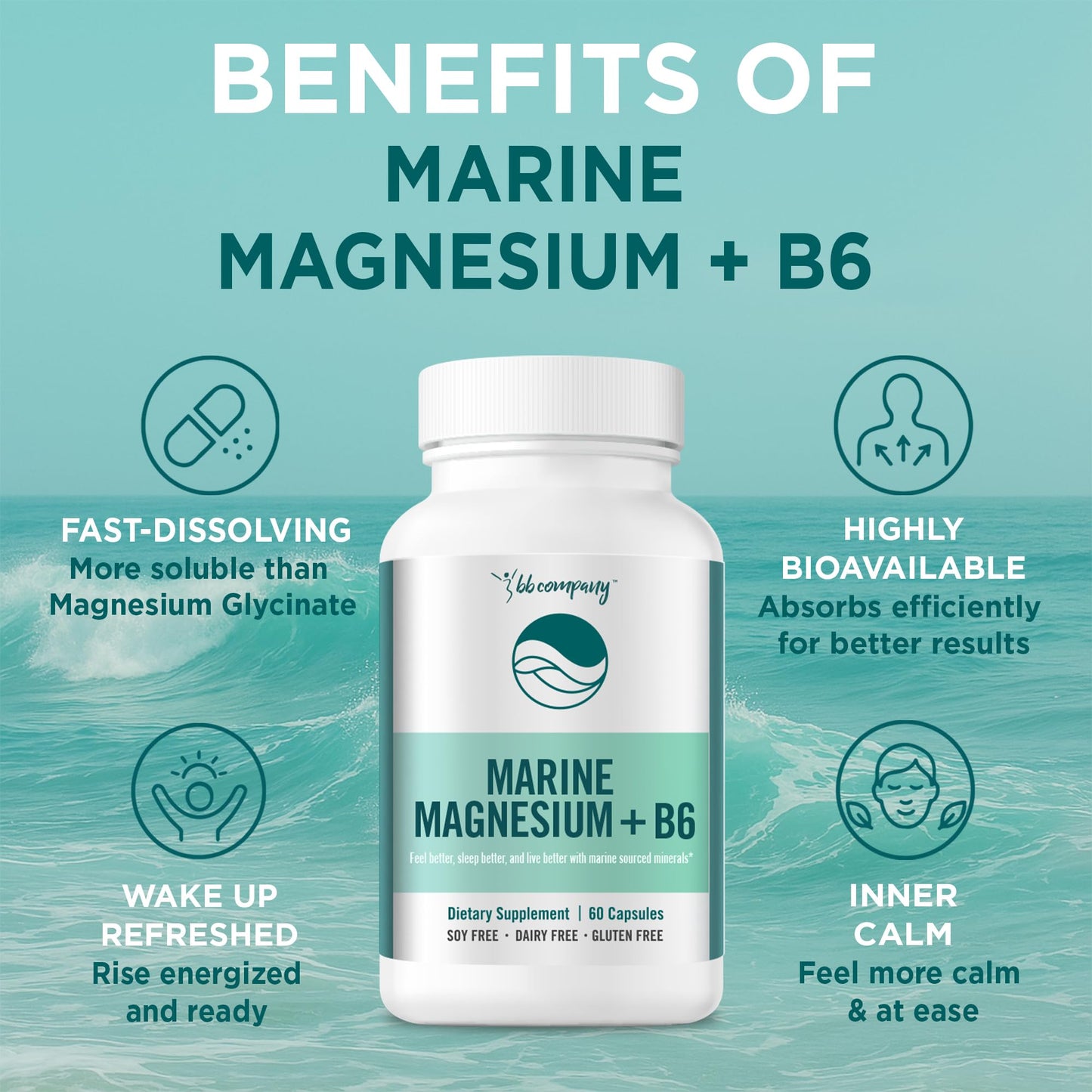BB Company Ocean Magnesium 200mg Aquamin Capsule 60 Count