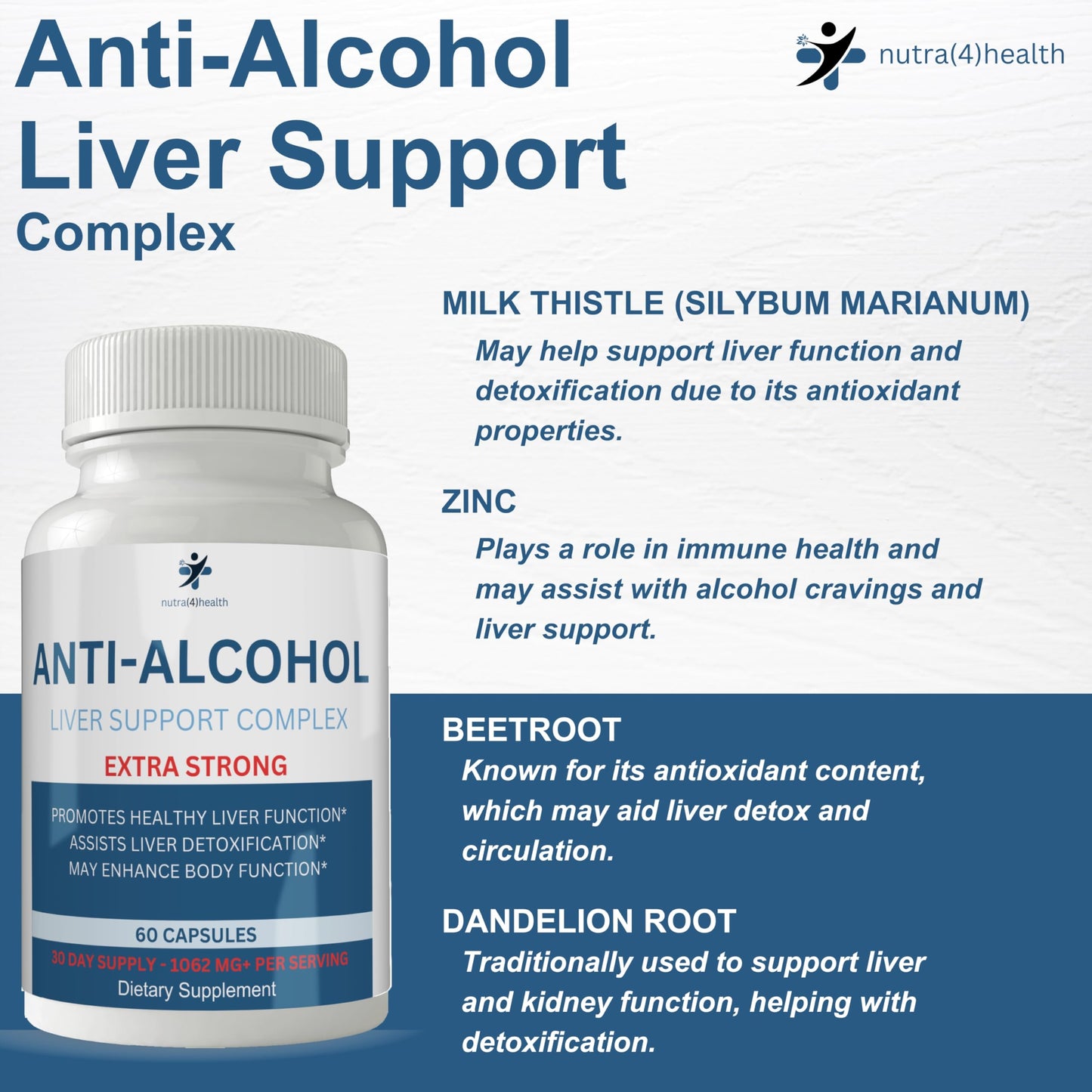 nutra4health Anti Alcohol Craving Supplement Capsules, 60 Count