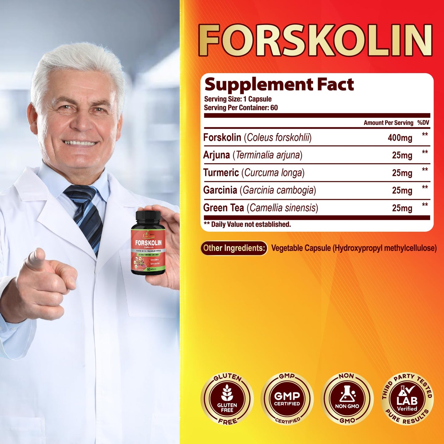 Organic Cadane Forskolin Supplements Capsules 60 Count